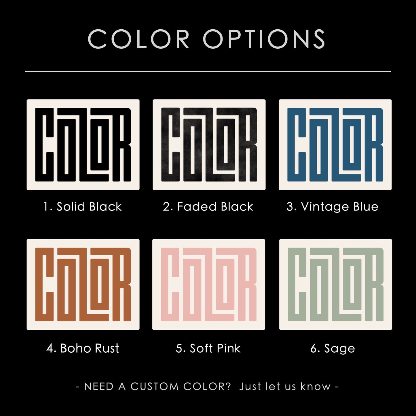 Color Options For Serif Art Print - Black, Blue, Rust, Pink, Sage