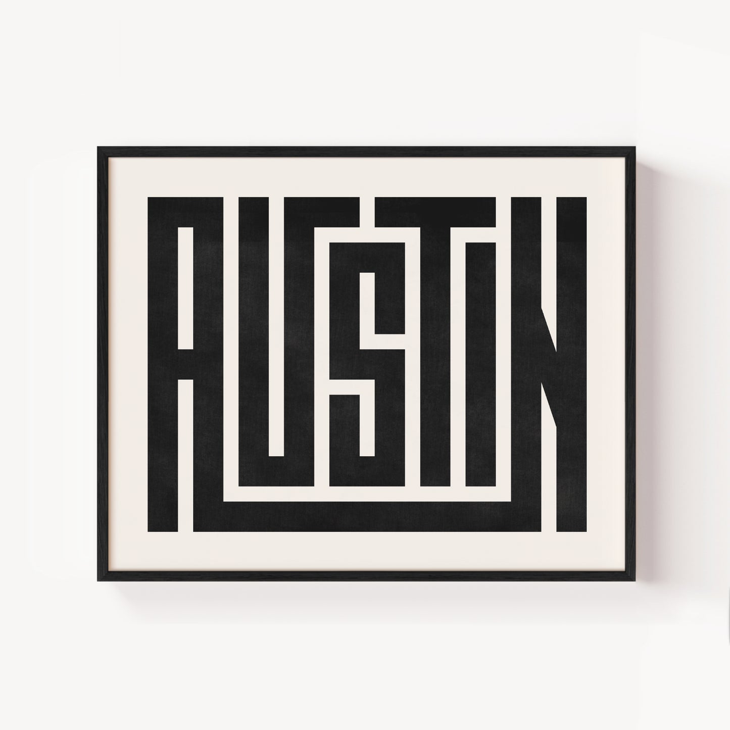 Modern Framed Austin Art - Black Typography Design on White Background