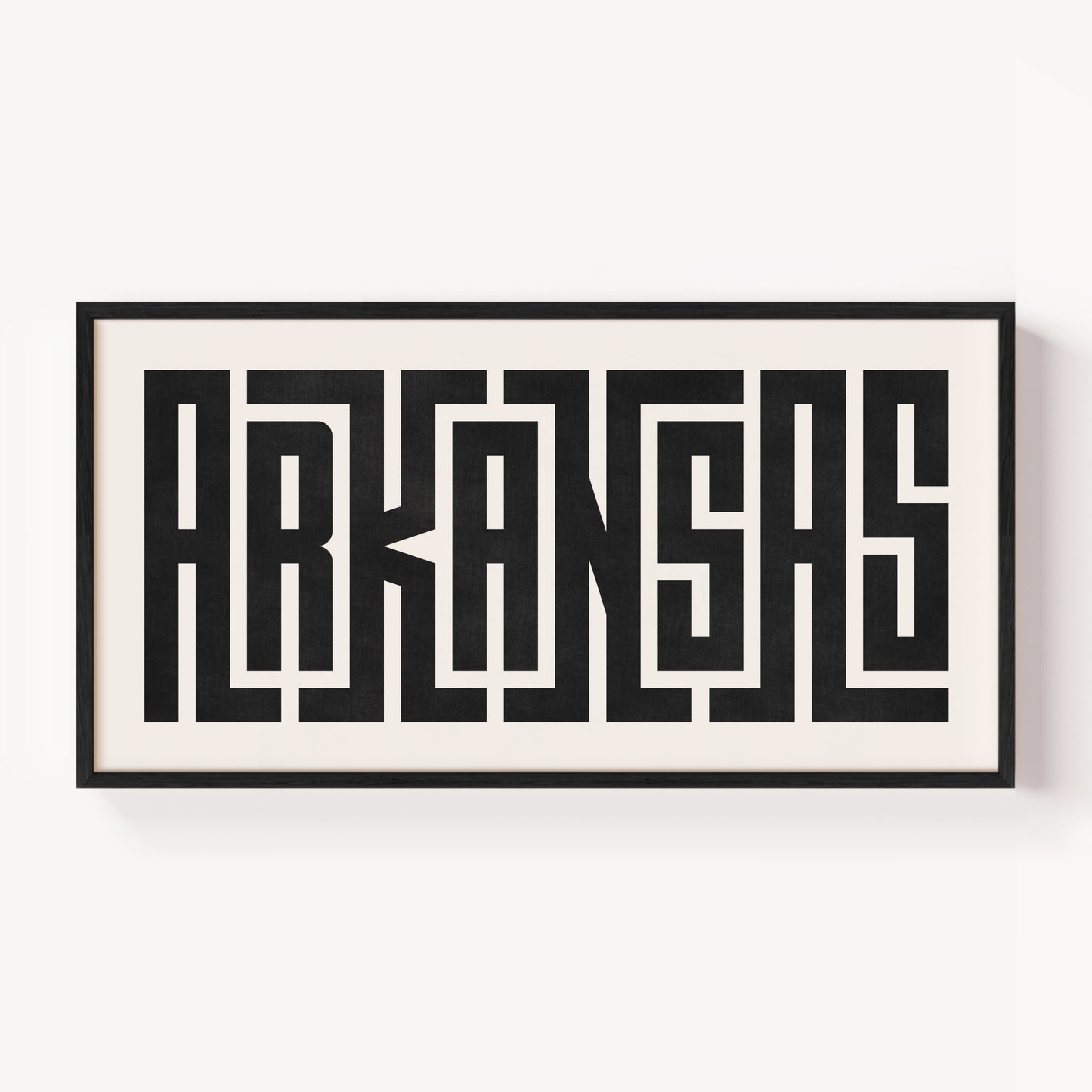 Modern Framed Arkansas Art - Black Typography Design on White Background