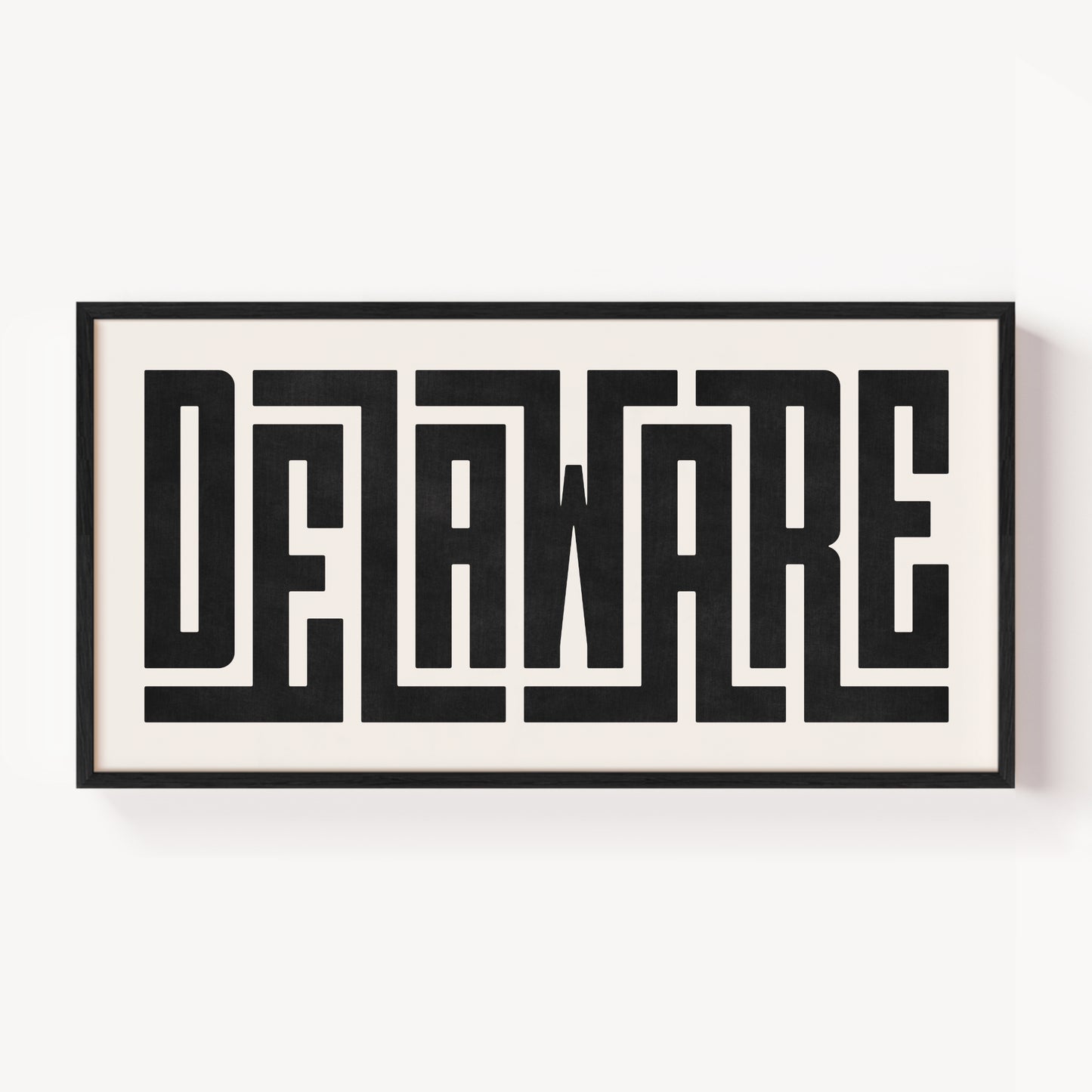 Modern Framed Delaware Art - Black Typography Design on White Background