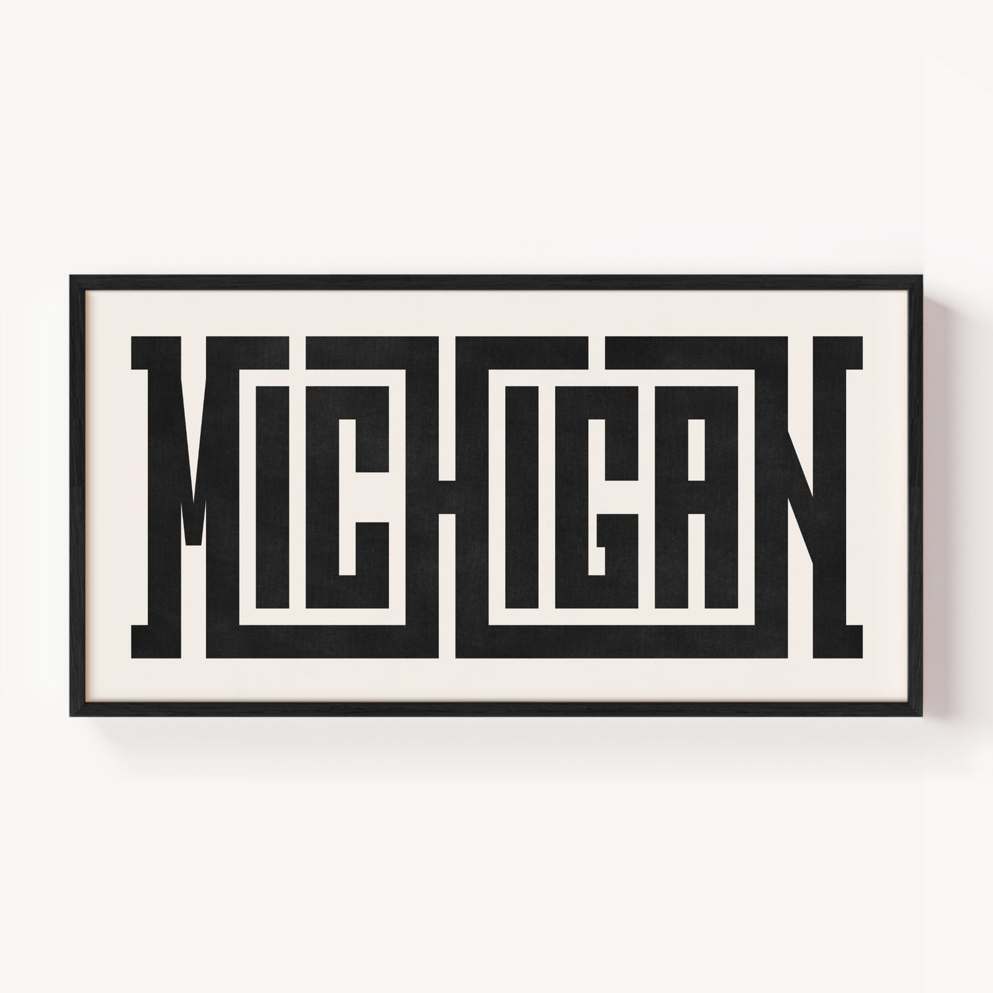 Modern Framed Michigan Art - Black Typography Design on White Background