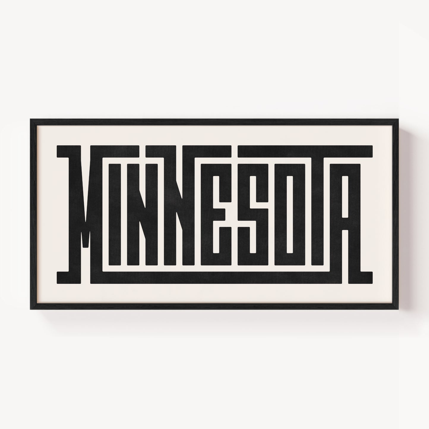 Modern Framed Minnesota Art - Black Typography Design on White Background