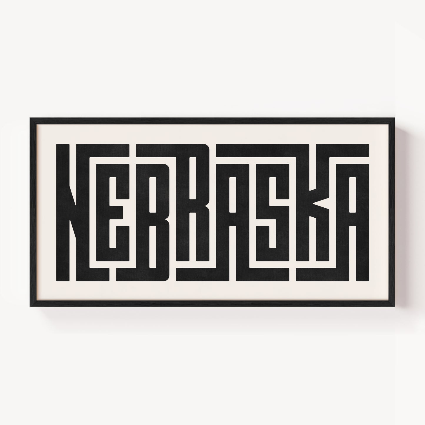 Modern Framed Nebraska Art - Black Typography Design on White Background
