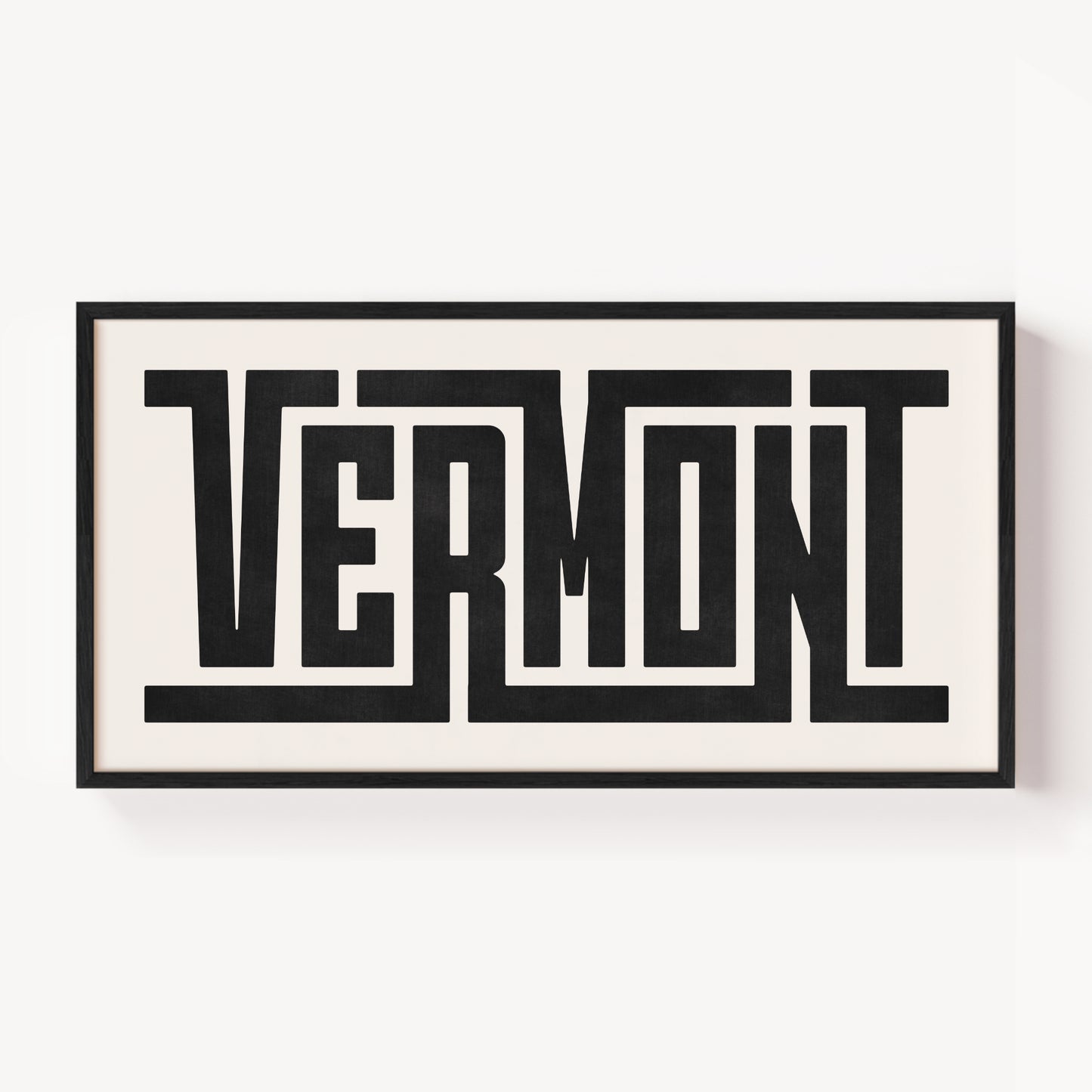 Modern Framed Vermont Art - Black Typography Design on White Background