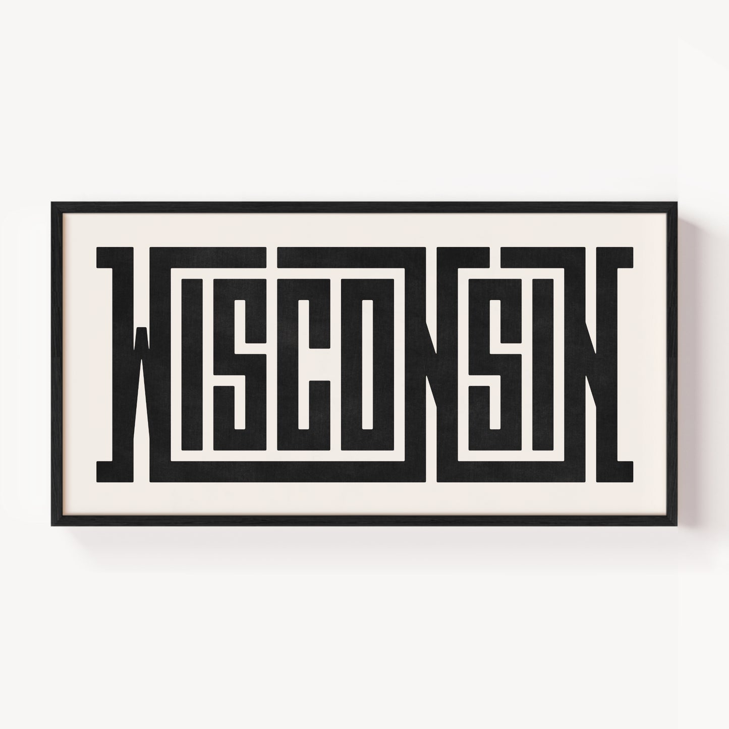 Modern Framed Wisconsin Art - Black Typography Design on White Background