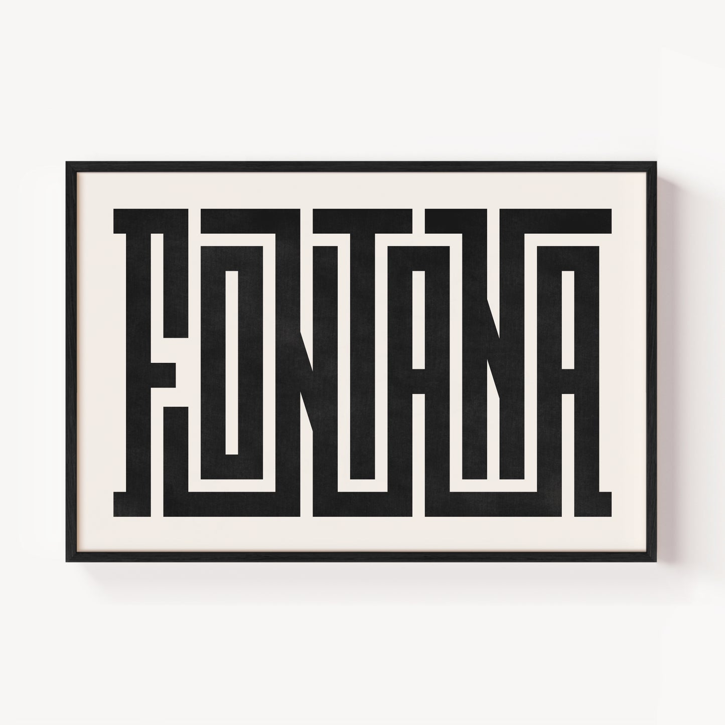 Modern Framed Fontanta Art - Black Typography Design on White Background