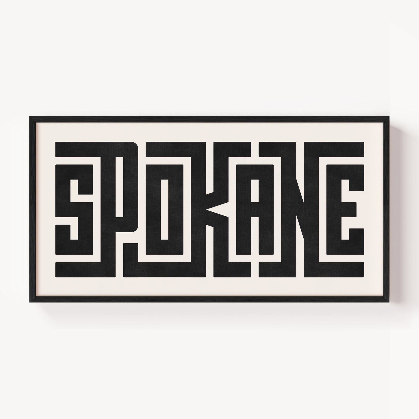 Modern Framed Spokane Art - Black Typography Design on White Background
