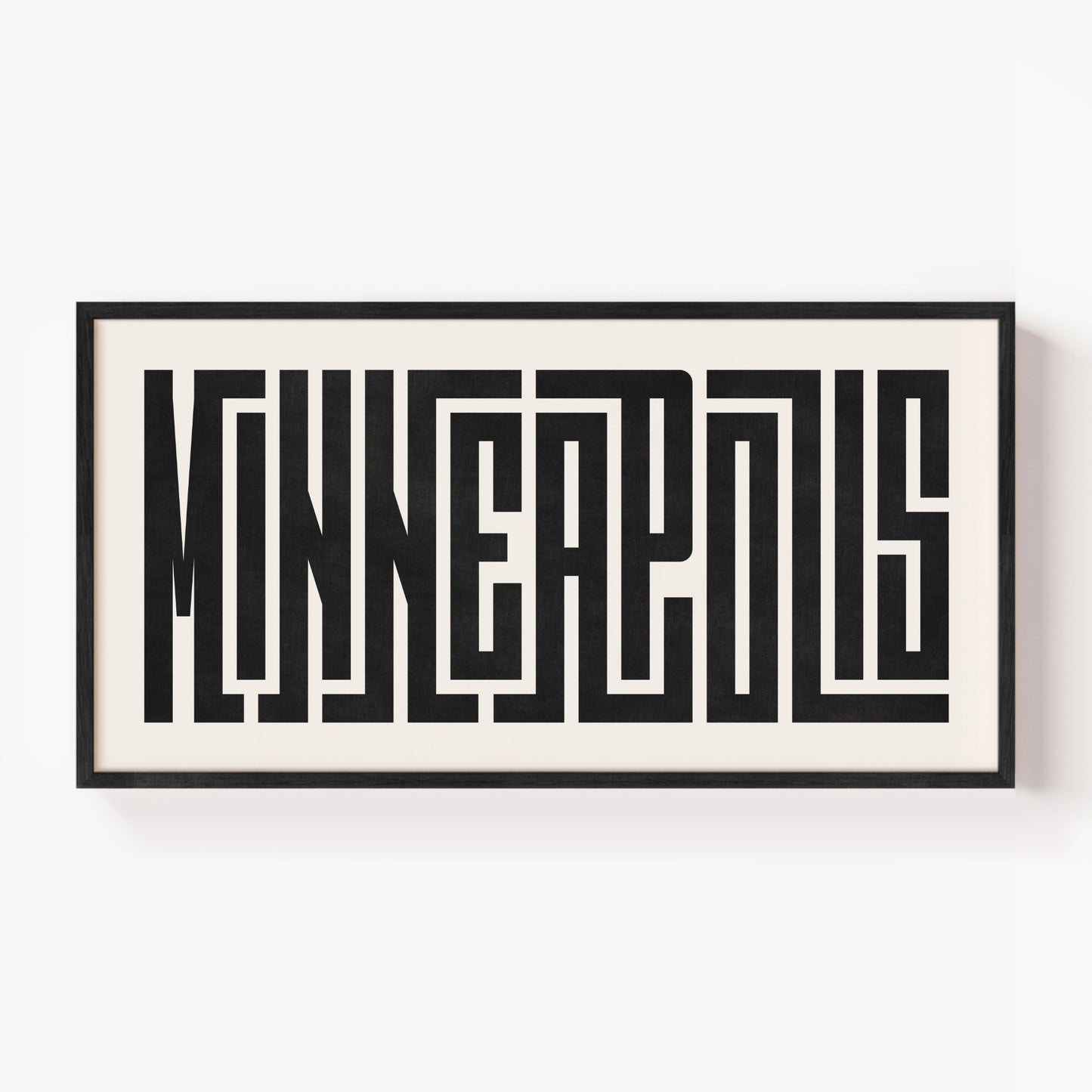 Modern Framed Minneapolis Art - Black Typography Design on White Background