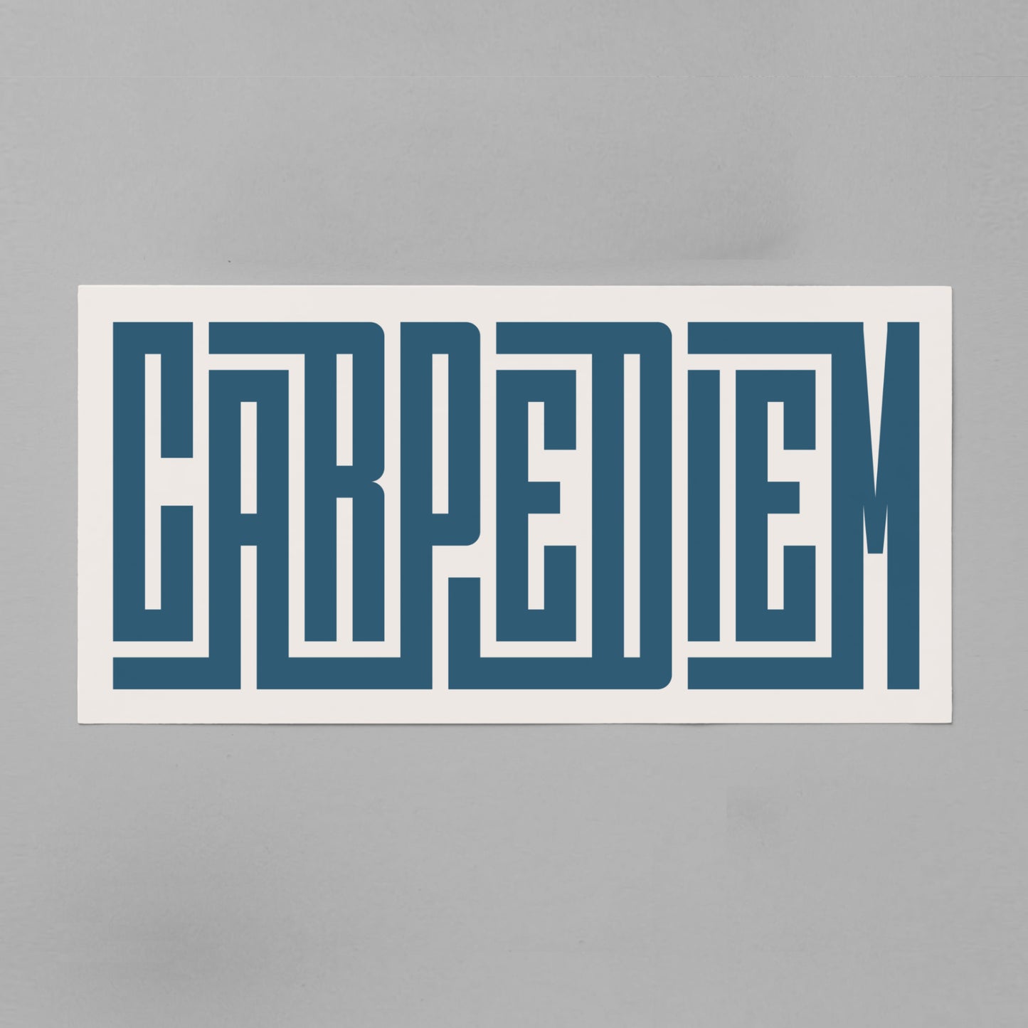 Retro Carpe Diem artwork above vintage record player on Mid-Century Modern furniture.