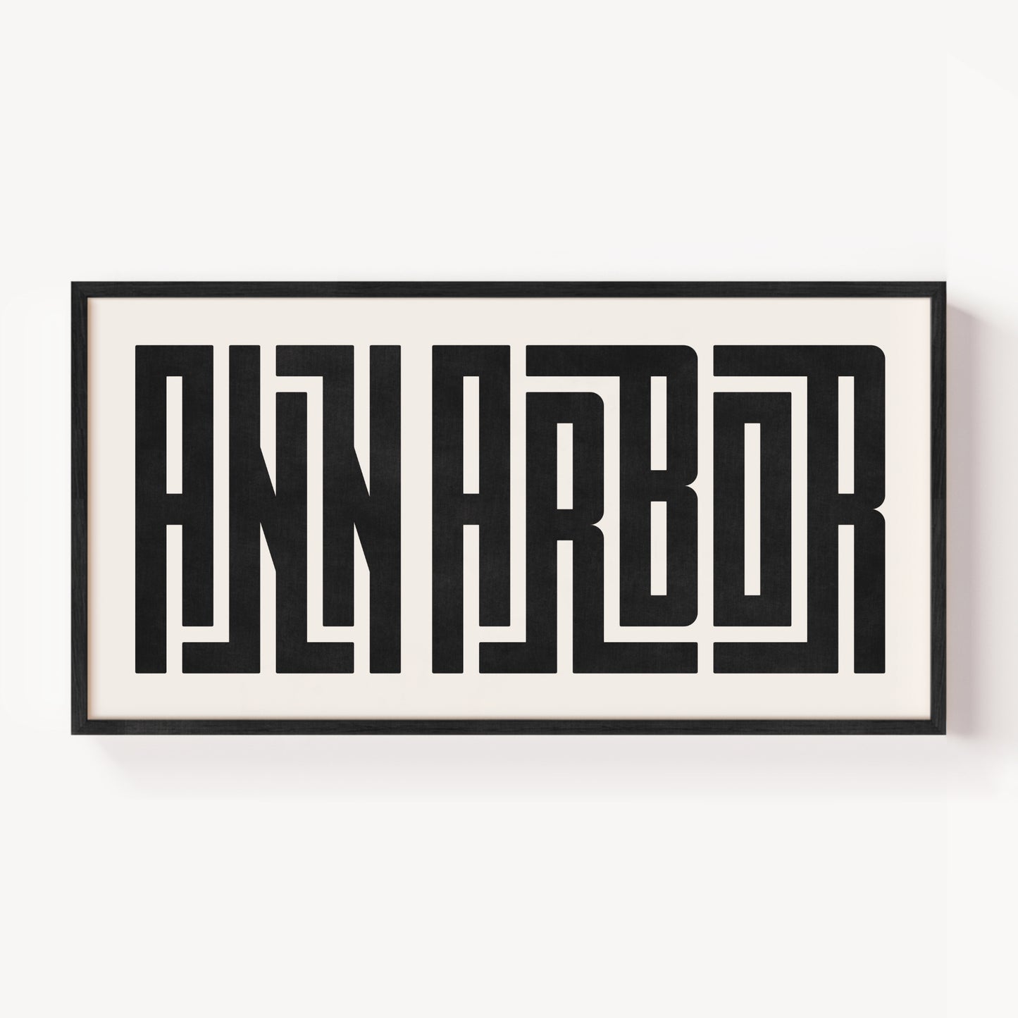 Modern Framed Ann Arbor Art - Black Typography Design on White Background