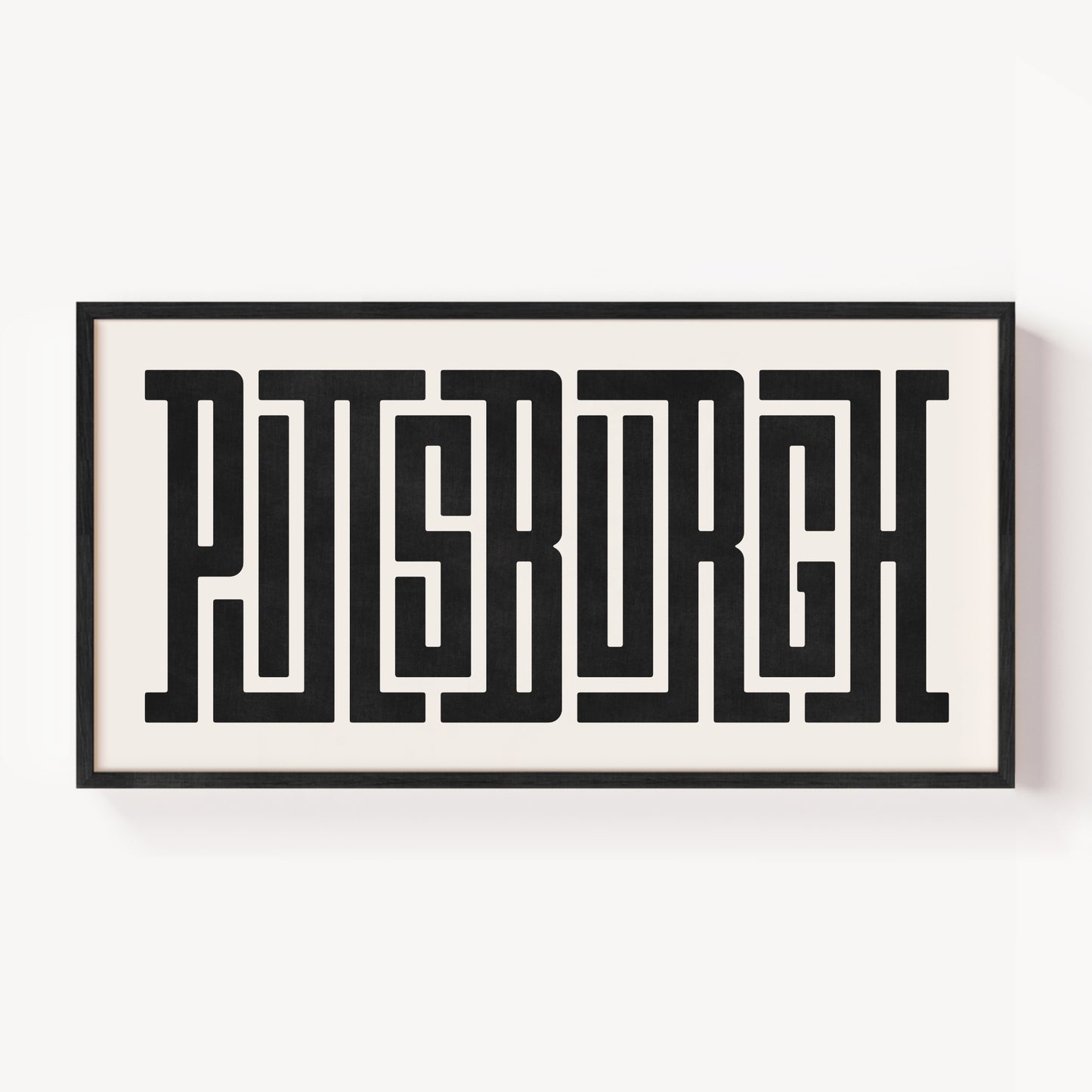 Modern Framed Pittsburgh Art - Black Typography Design on White Background