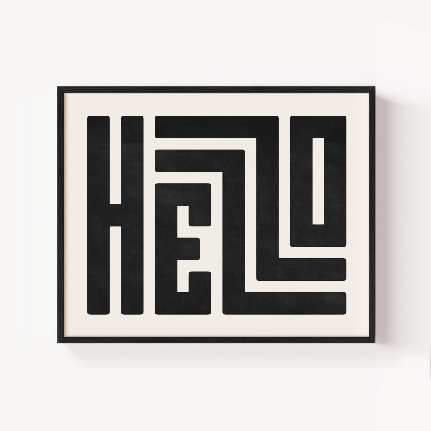Modern Framed Hello Art - Black Typography Design on White Background