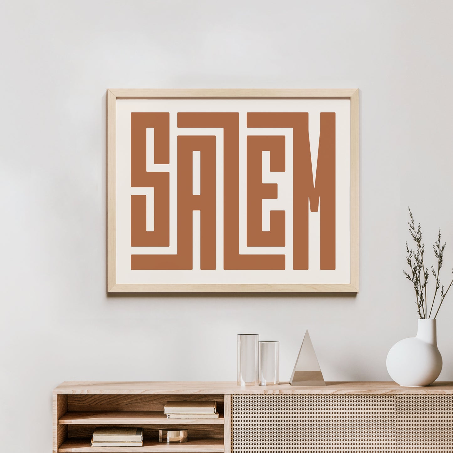 Minimalist Wood Framed Salem Wall Decor in Modern Styled Room
