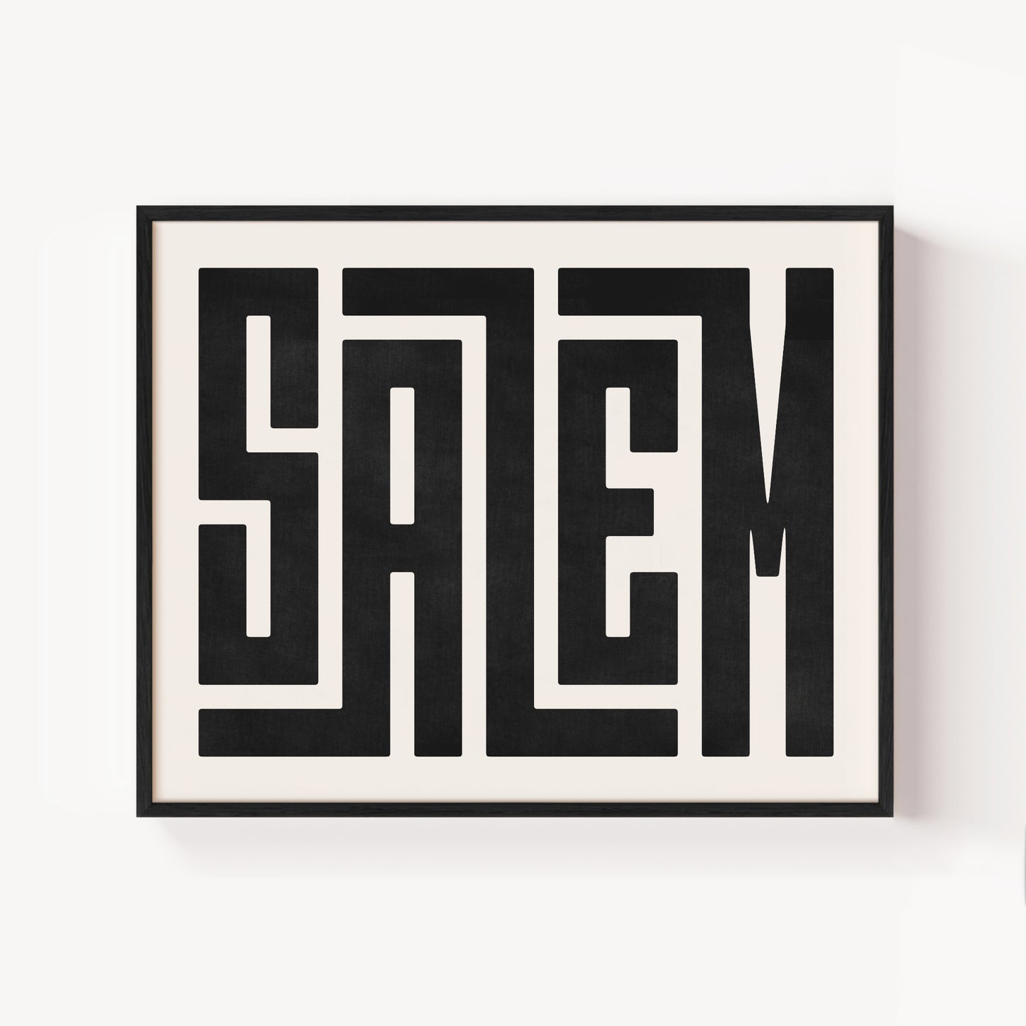 Modern Framed Salem Art - Black Typography Design on White Background