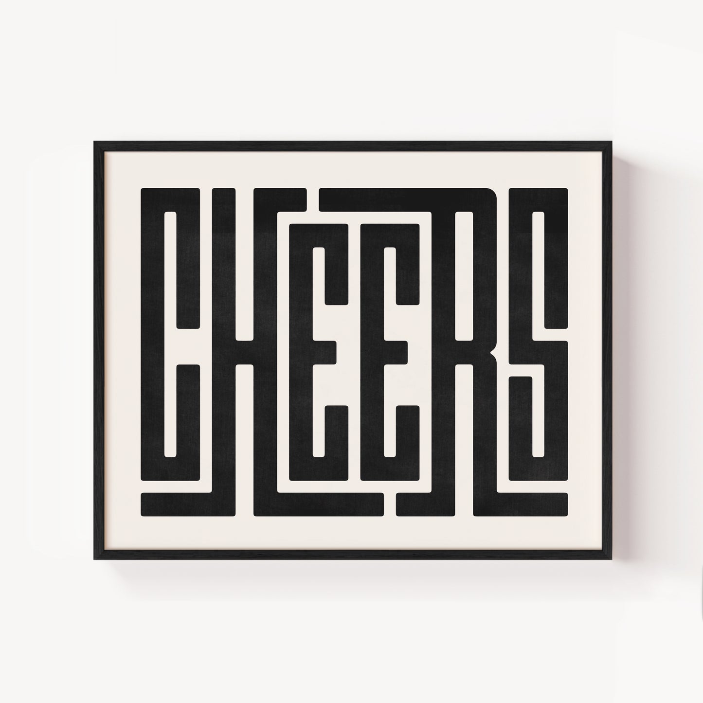 Modern Framed Cheers Art - Black Typography Design on White Background