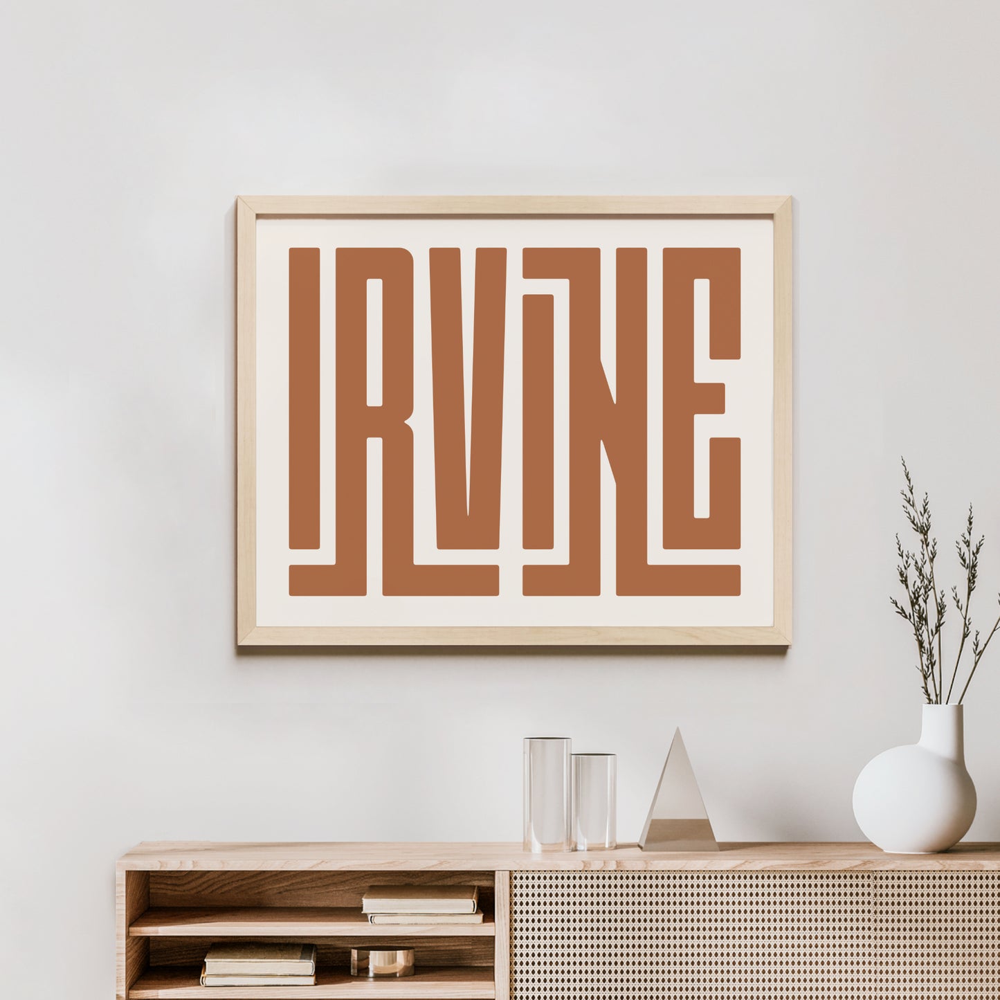 Minimalist Wood Framed Irvine Wall Decor in Modern Styled Room