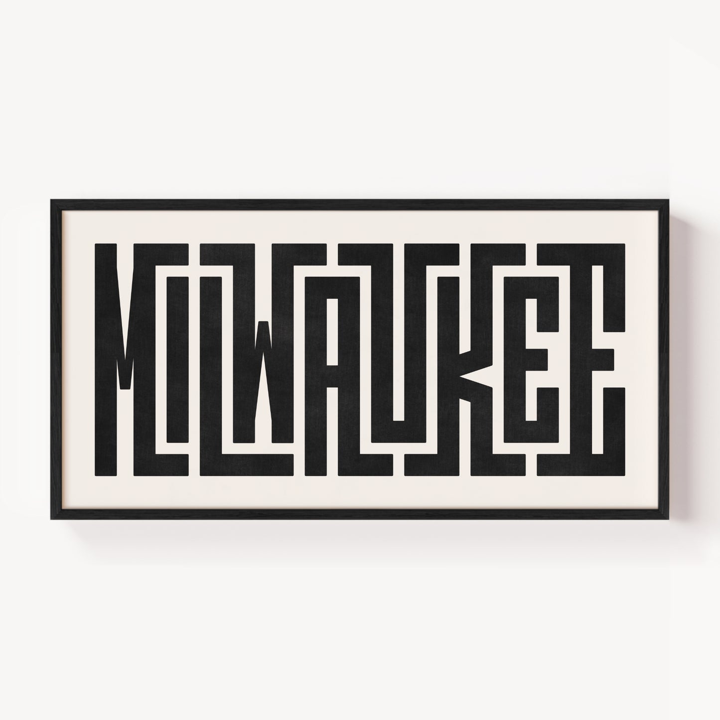 Modern Framed Milwaukee Art - Black Typography Design on White Background