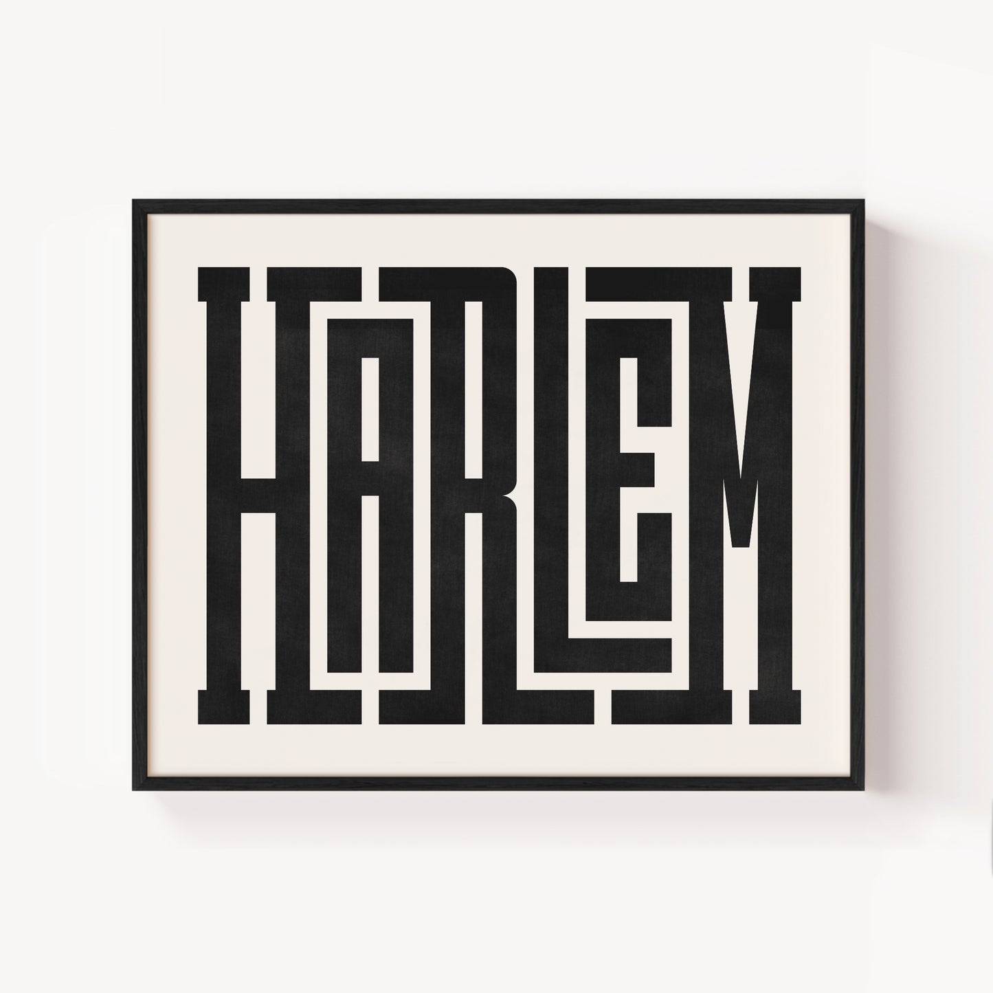 Modern Framed Harlem Art - Black Typography Design on White Background
