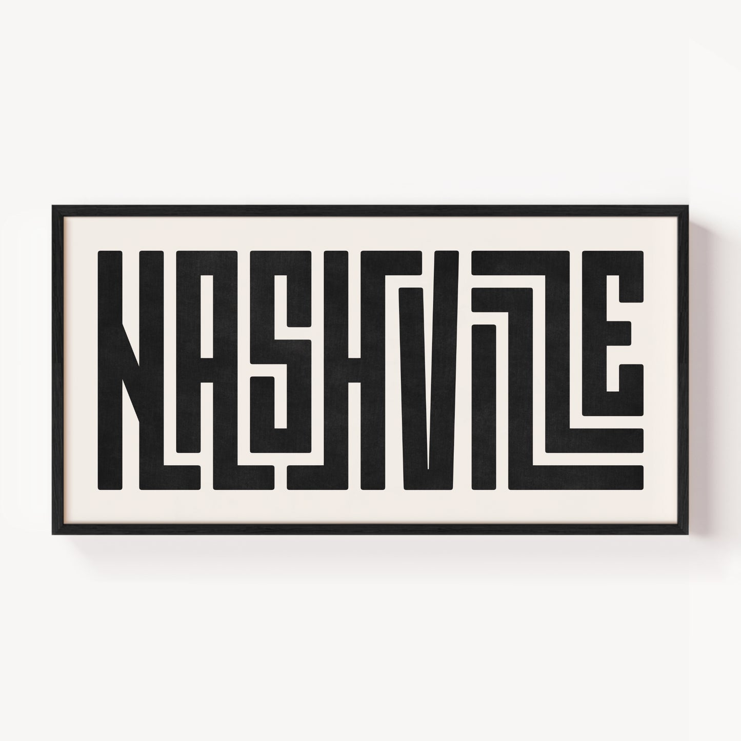 Modern Framed Nashville Art - Black Typography Design on White Background