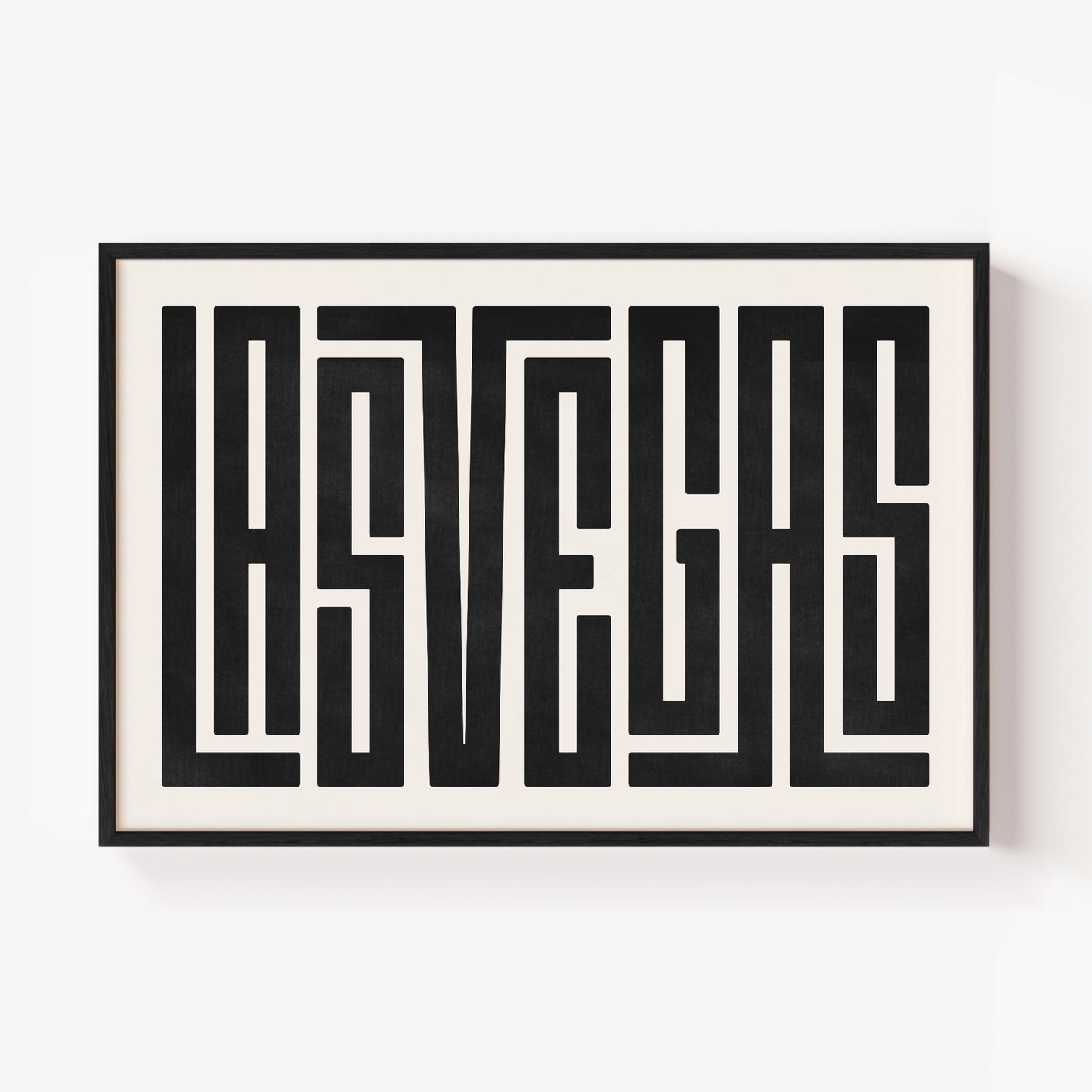 Modern Framed Las Vegas Art - Black Typography Design on White Background