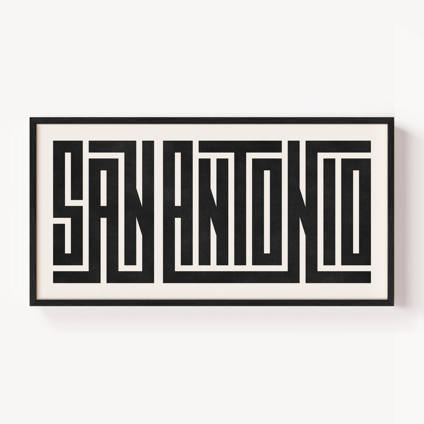 Modern Framed San Antonio Art - Black Typography Design on White Background
