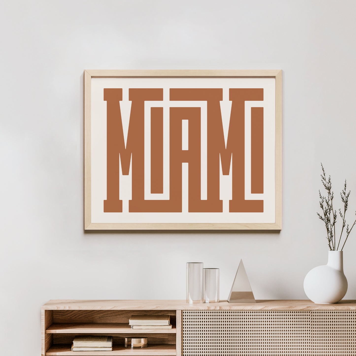 Minimalist Wood Framed Miami Wall Decor in Modern Styled Room