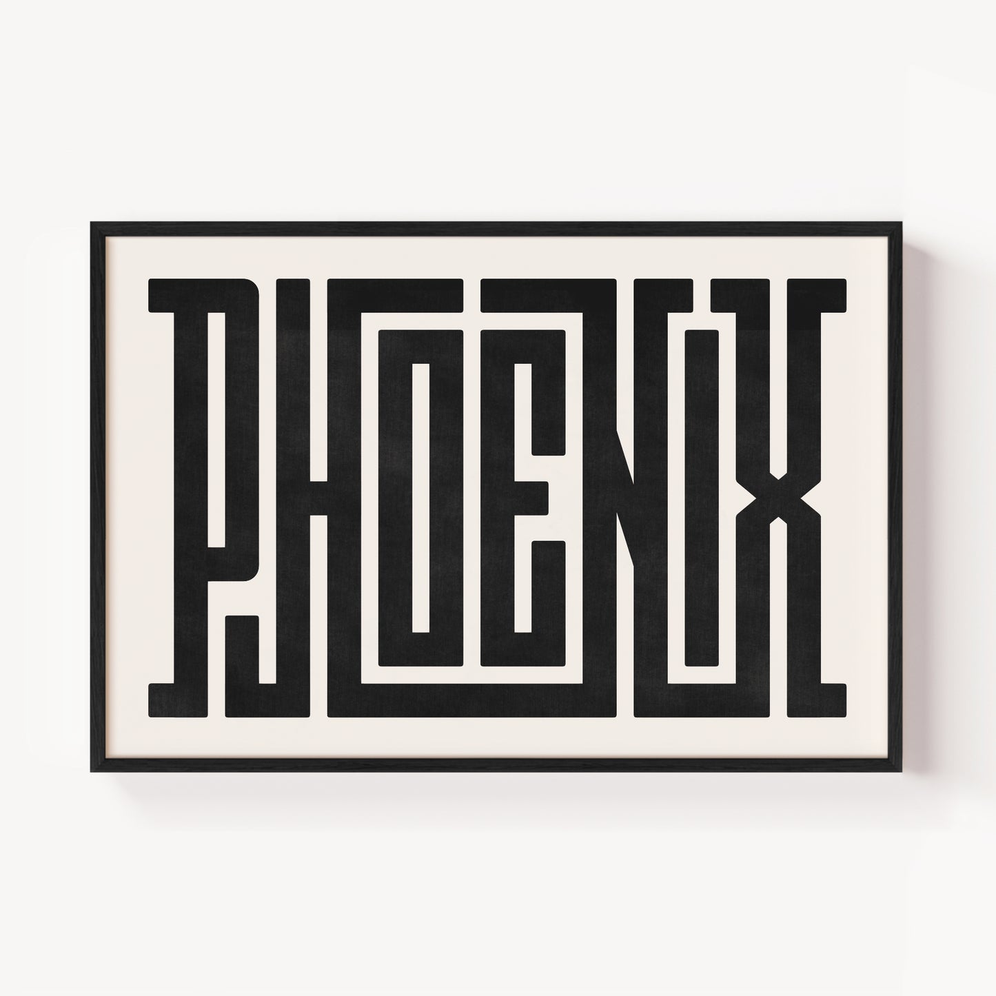 Modern Framed Phoenix Art - Black Typography Design on White Background