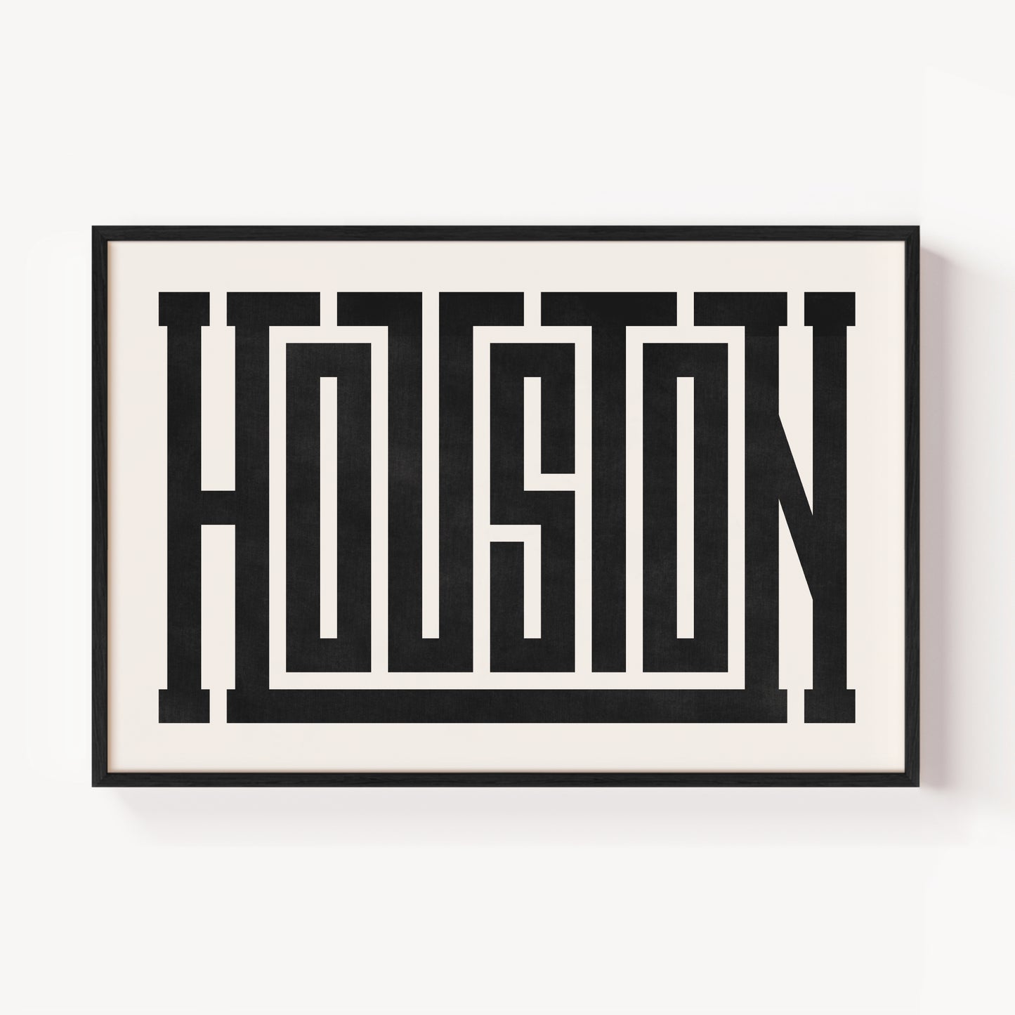 Modern Framed Houston Art - Black Typography Design on White Background