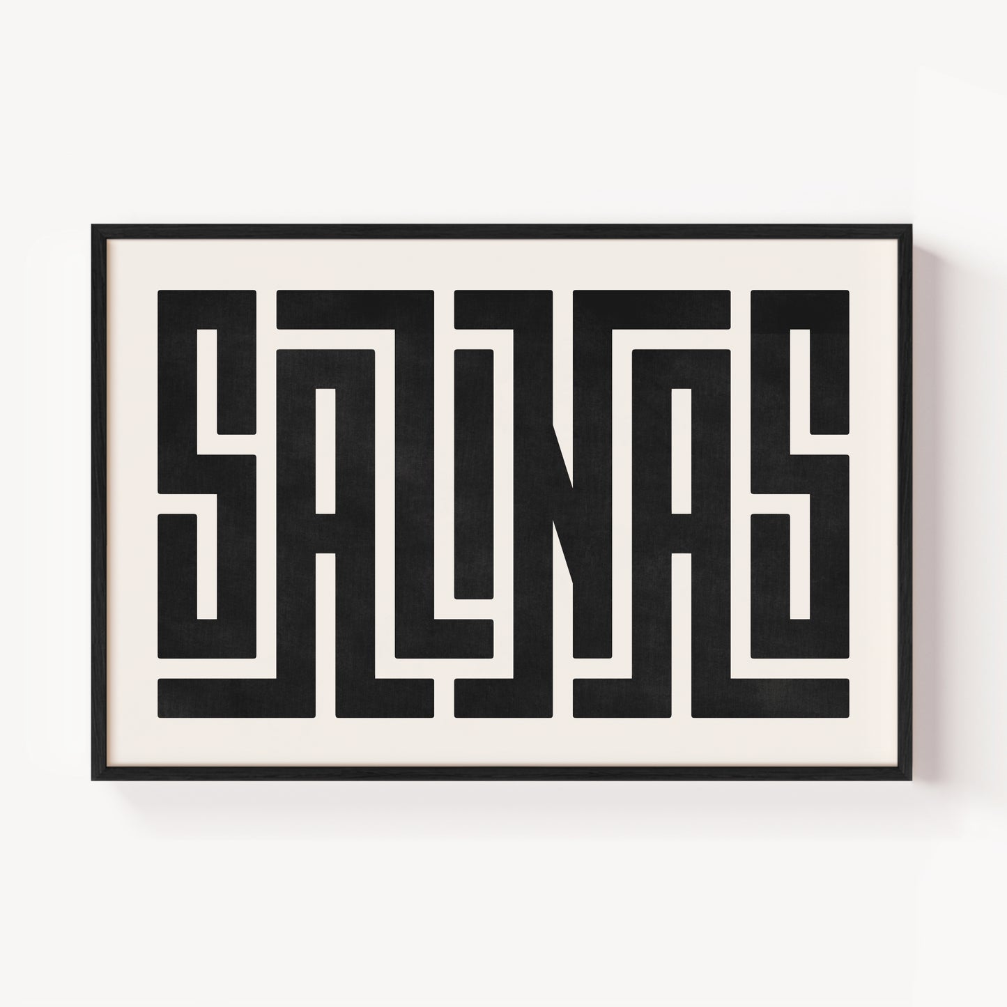 Modern Framed Salinas Art - Black Typography Design on White Background