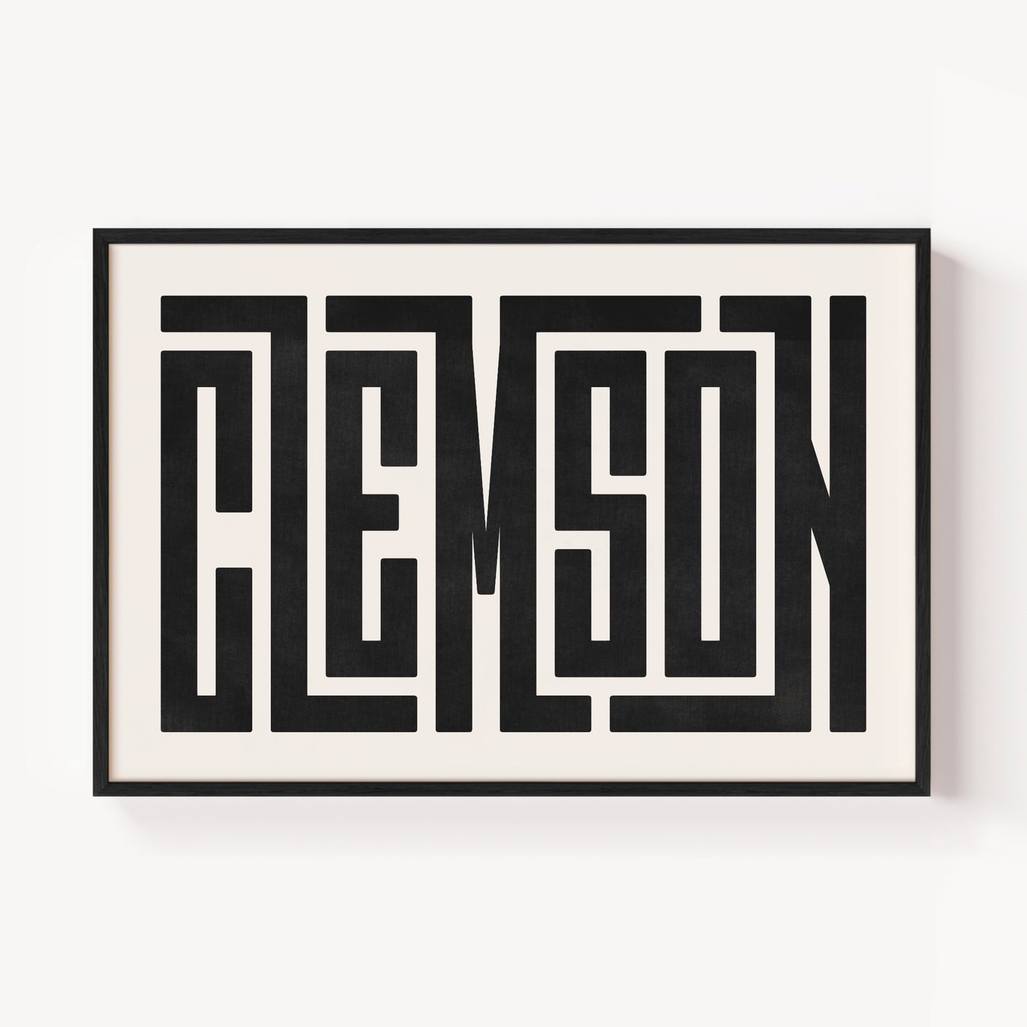 Modern Framed Clemson Art - Black Typography Design on White Background
