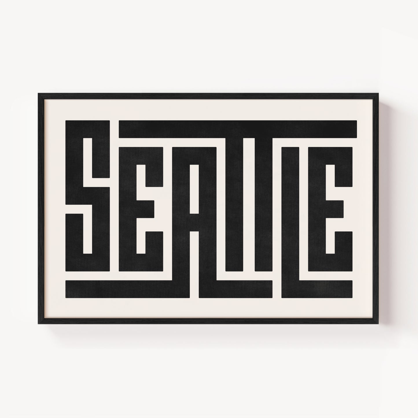 Modern Framed Seattle Art - Black Typography Design on White Background