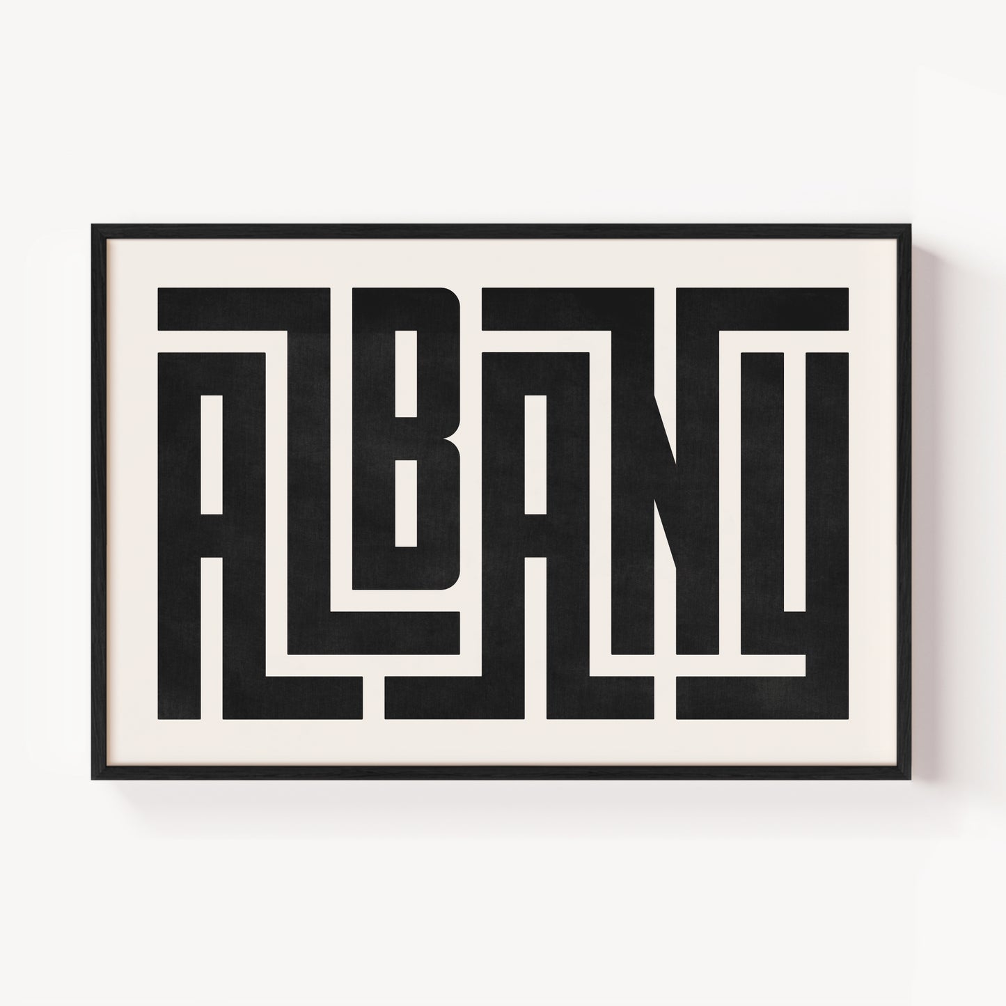 Modern Framed Albany Art - Black Typography Design on White Background