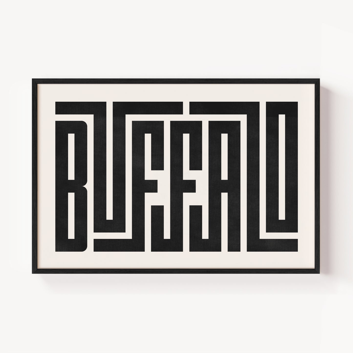 Modern Framed Buffalo Art - Black Typography Design on White Background