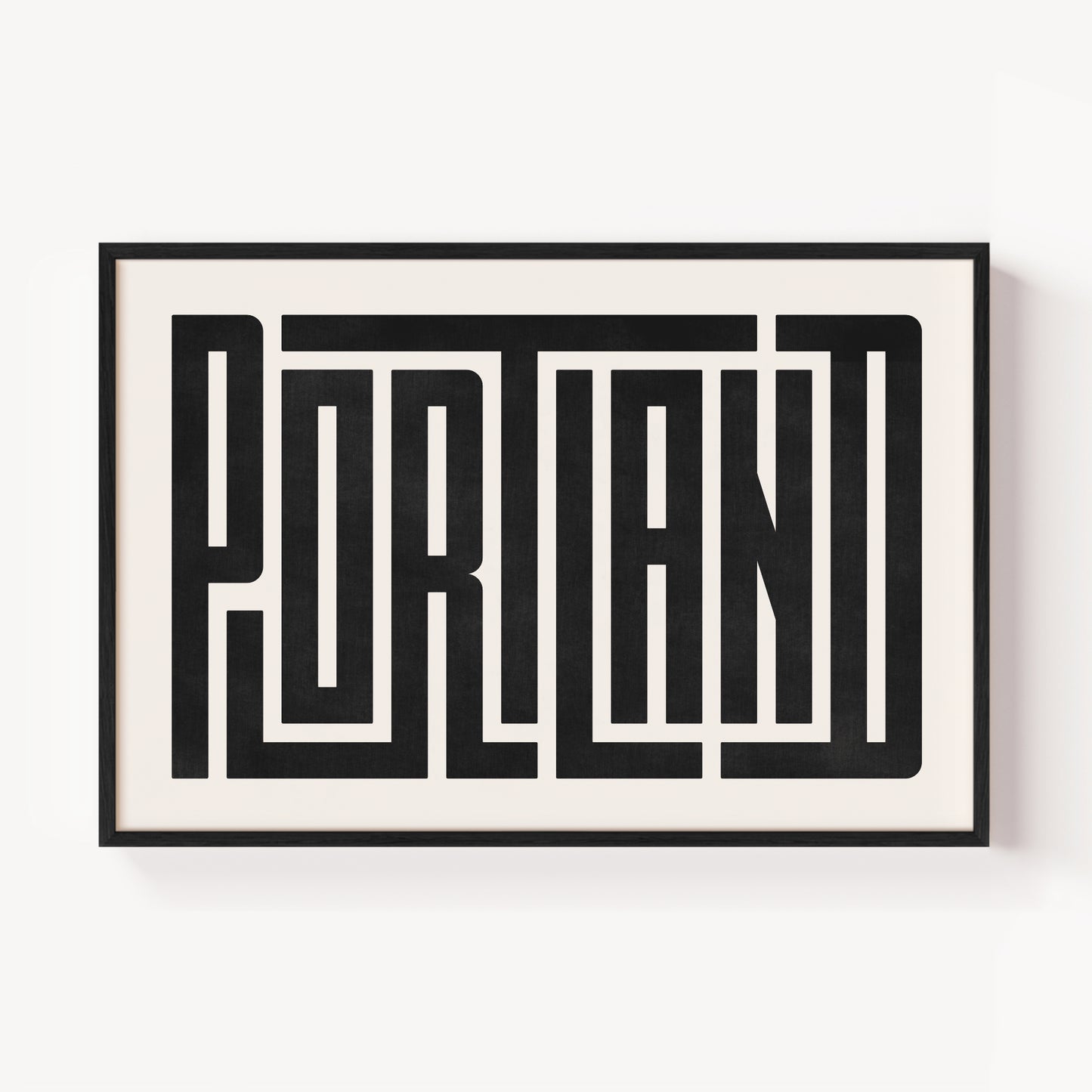 Modern Framed Portland Art - Black Typography Design on White Background