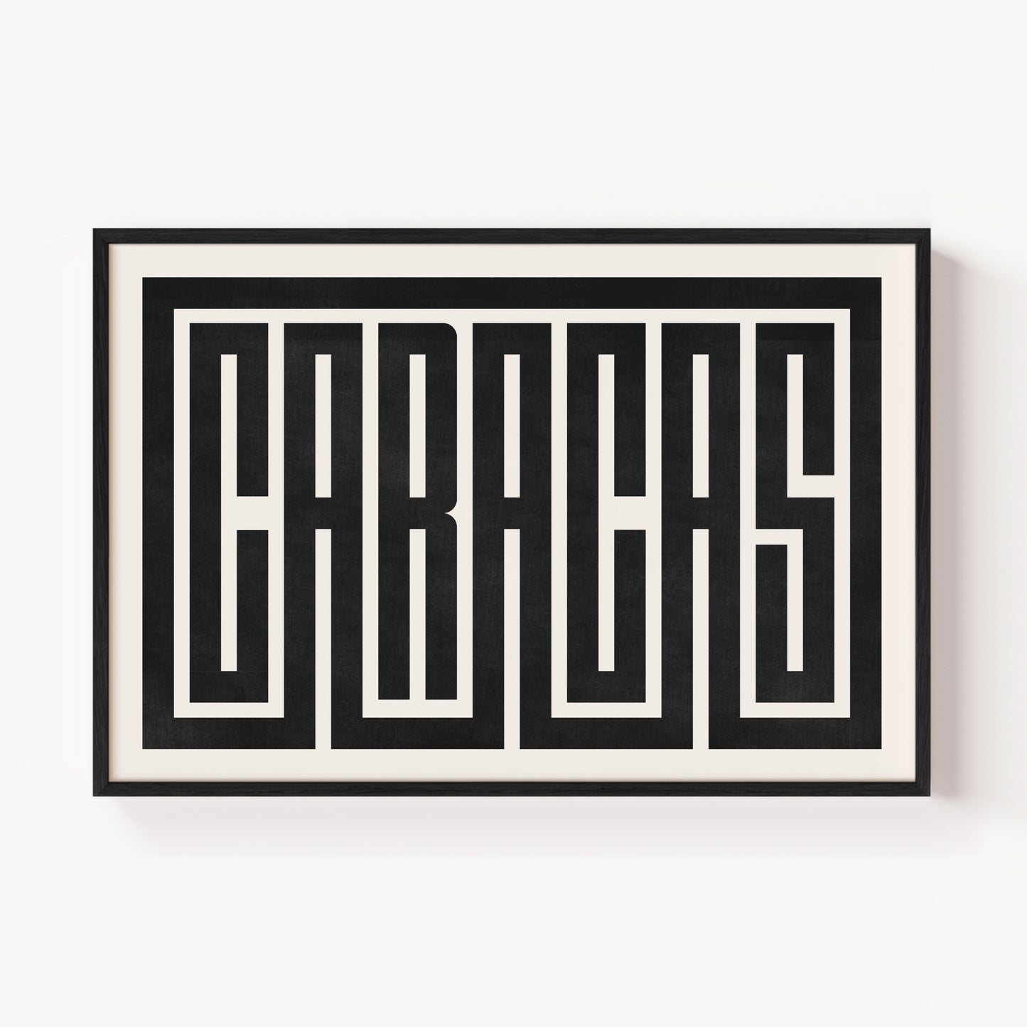 Modern Framed Caracas Art - Black Typography Design on White Background