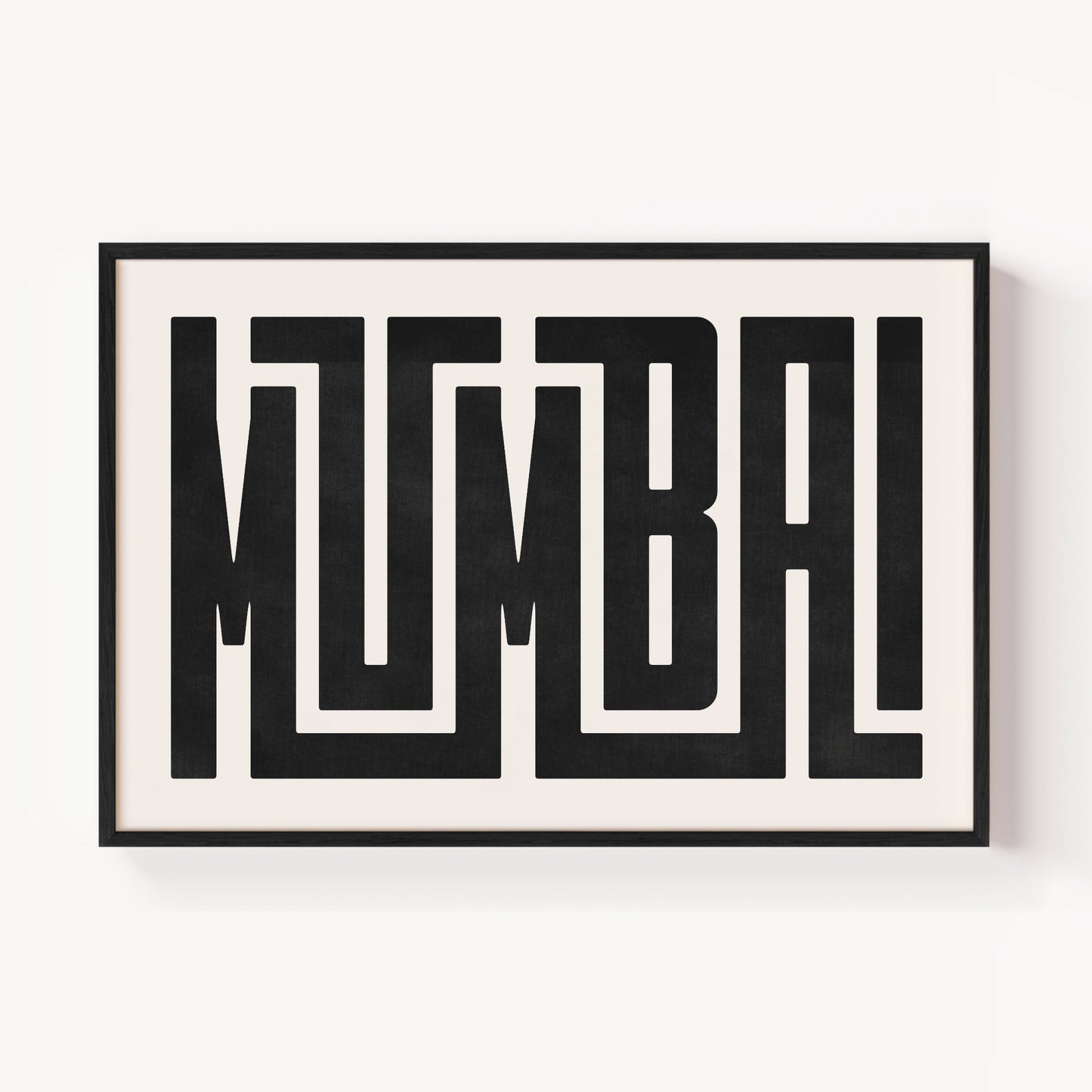 Modern Framed Mumbai Art - Black Typography Design on White Background