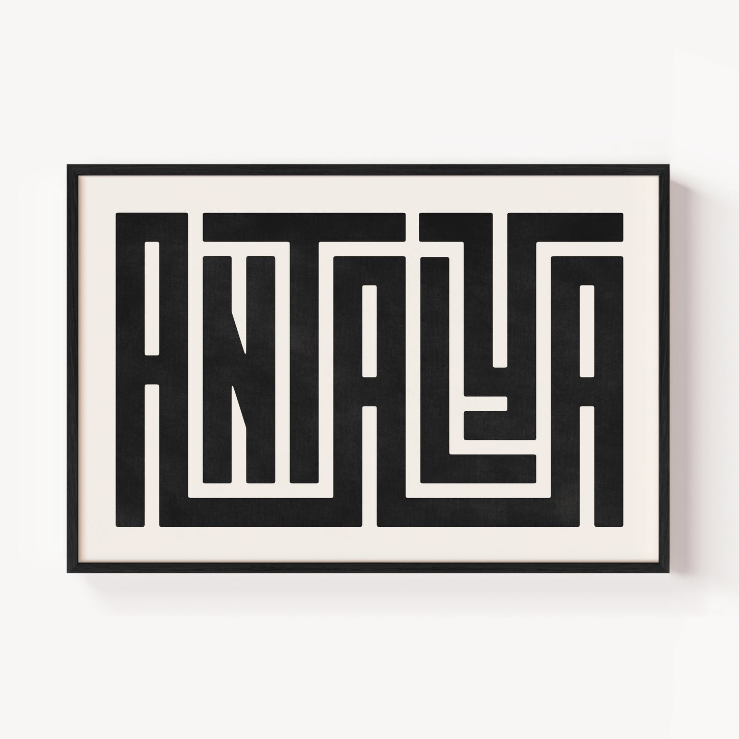 Modern Framed Antalya Art - Black Typography Design on White Background