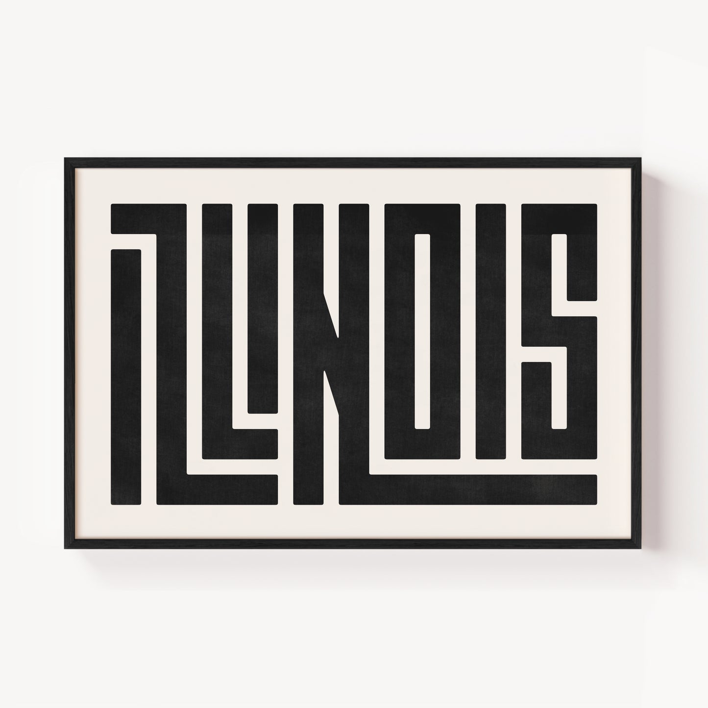 Modern Framed Illinois Art - Black Typography Design on White Background
