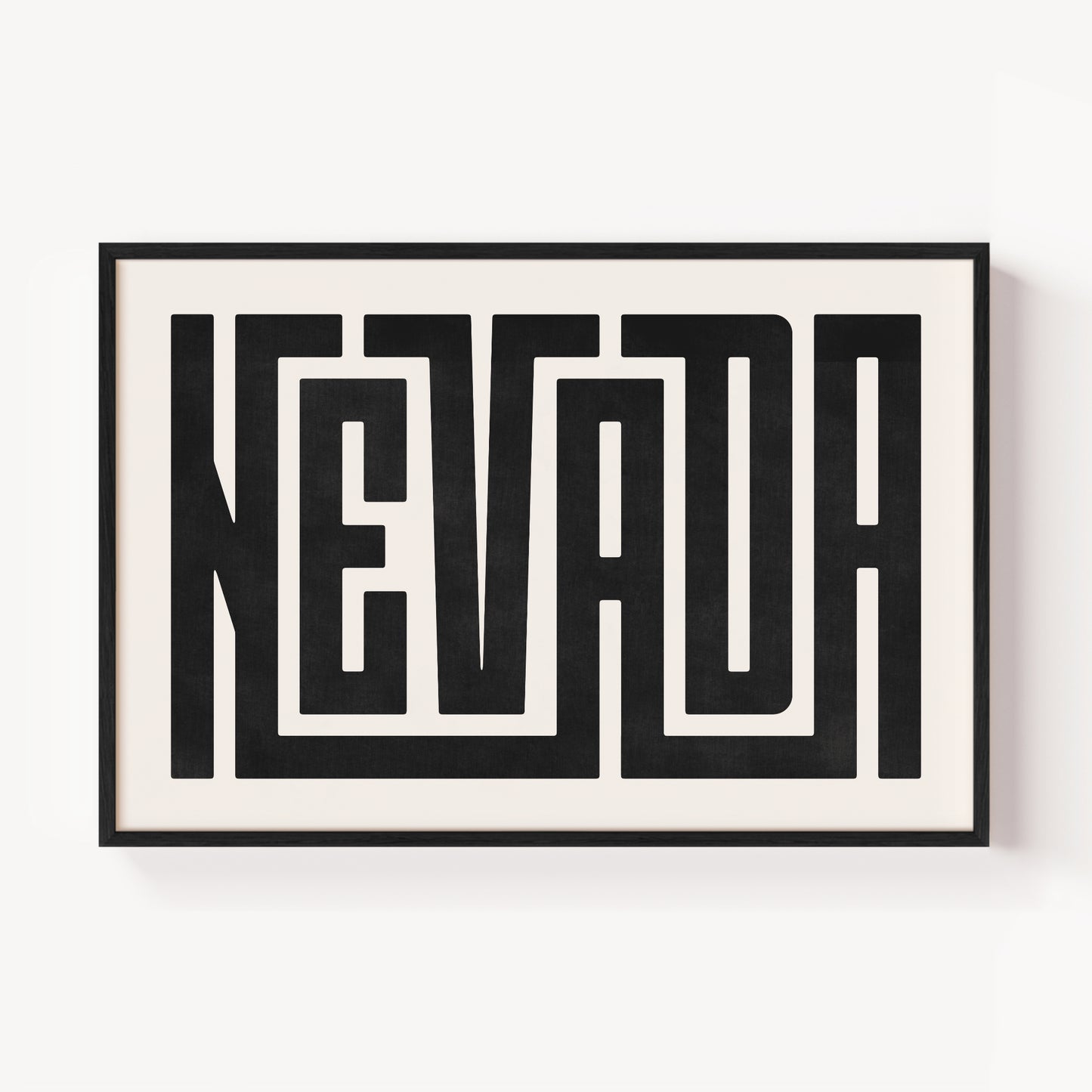 Modern Framed Nevada Art - Black Typography Design on White Background