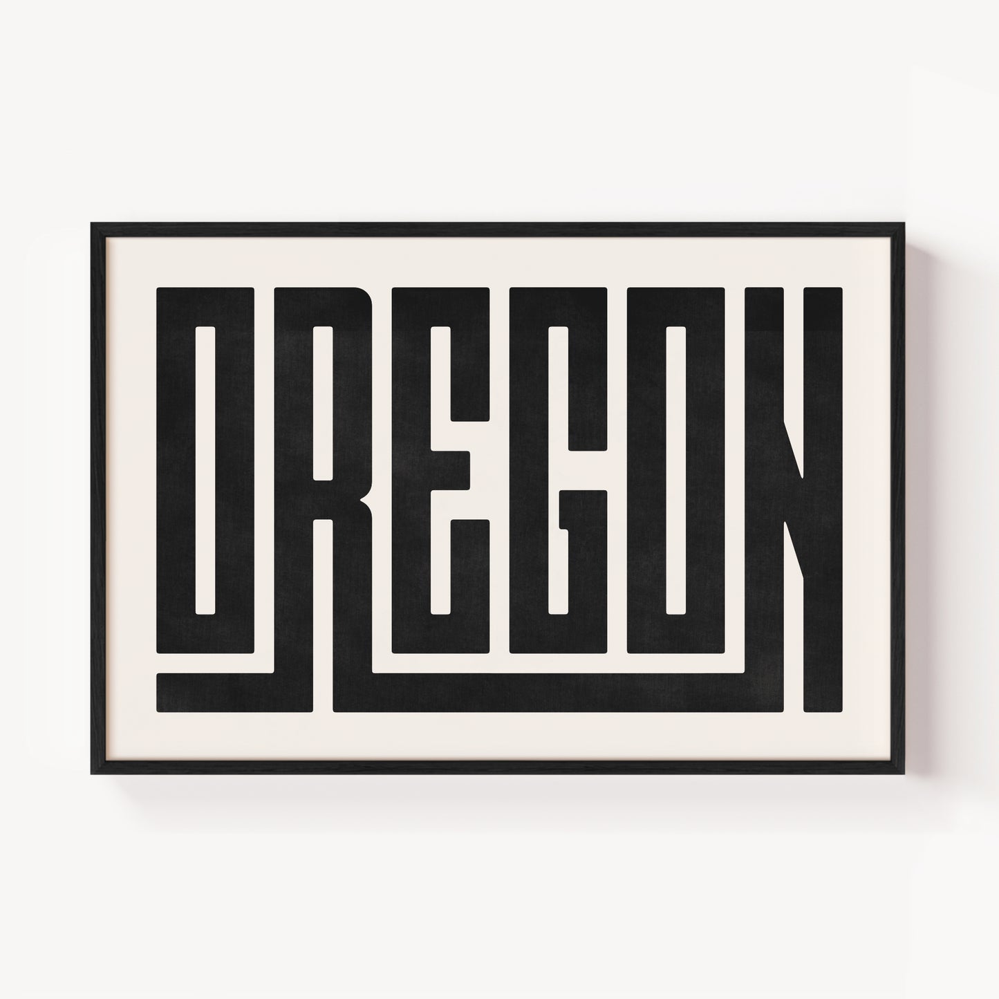 Modern Framed Oregon Art - Black Typography Design on White Background
