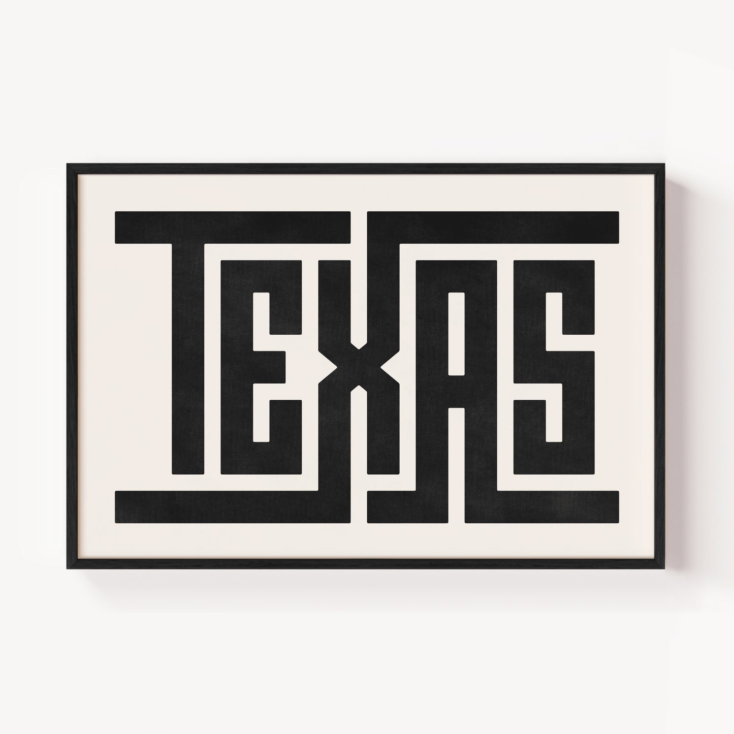 Modern Framed Texas Art - Black Typography Design on White Background