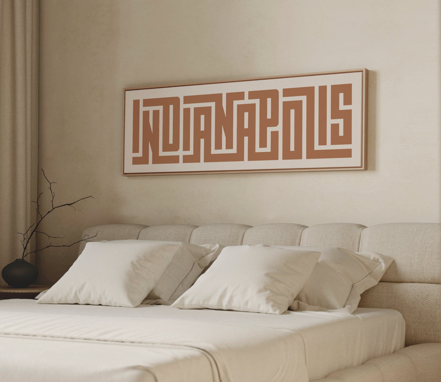 Framed Canvas Indianapolis Typography Design Above Bed