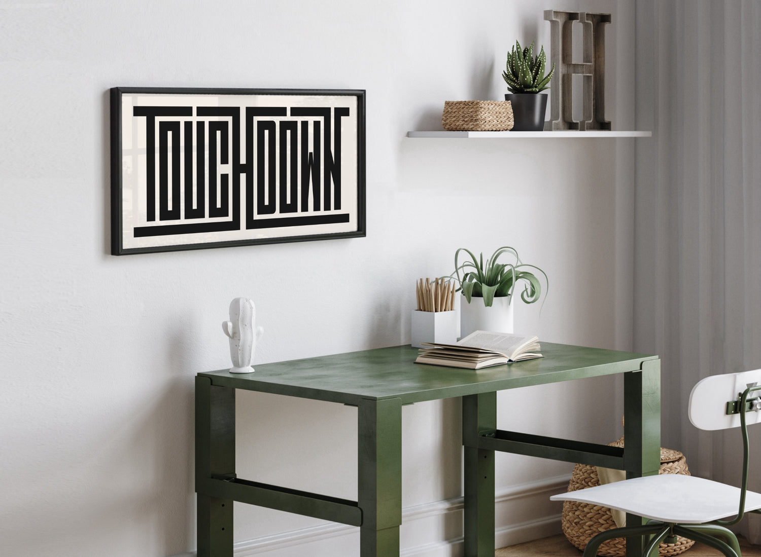 Framed Football Wall Art with Touchdown Typography Design