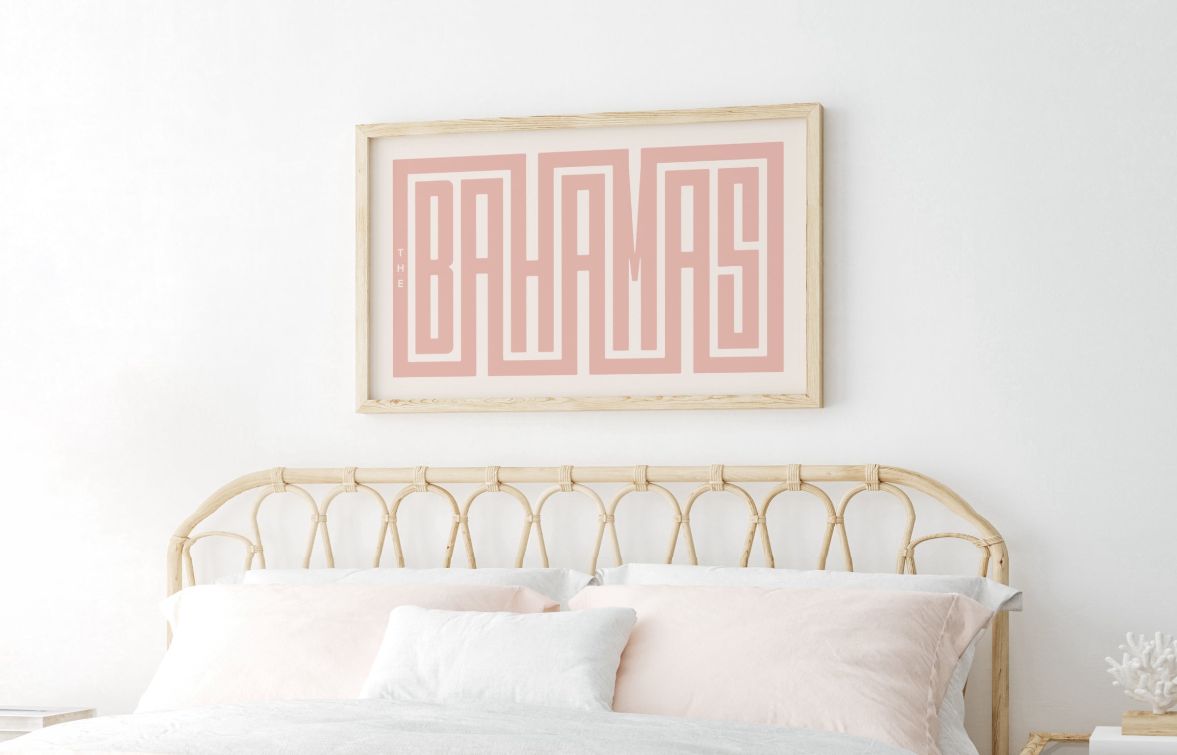 Pink Bahamas Typography Print Over Bed
