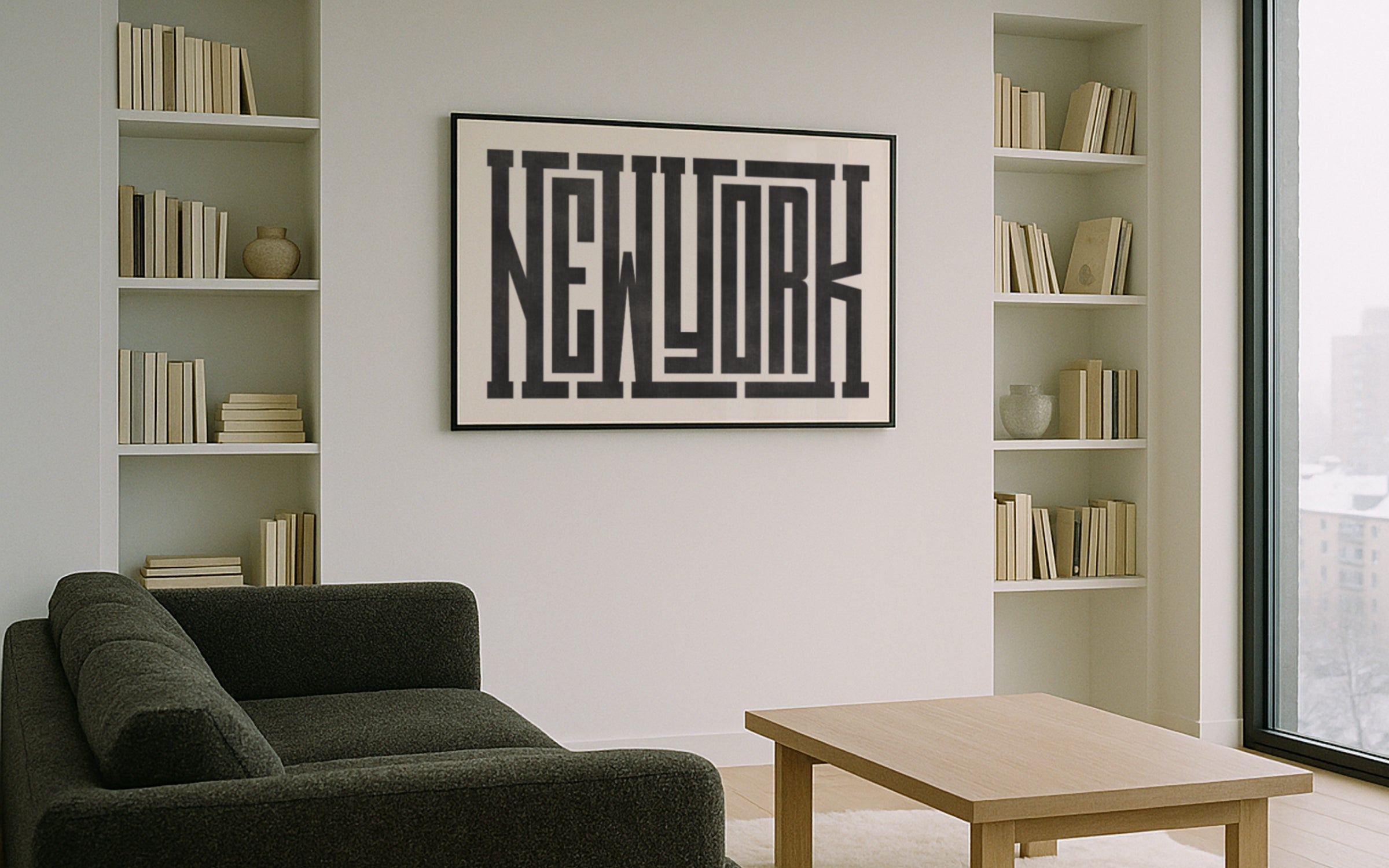 Typographical New York City Wall Decor in Modern Apartment