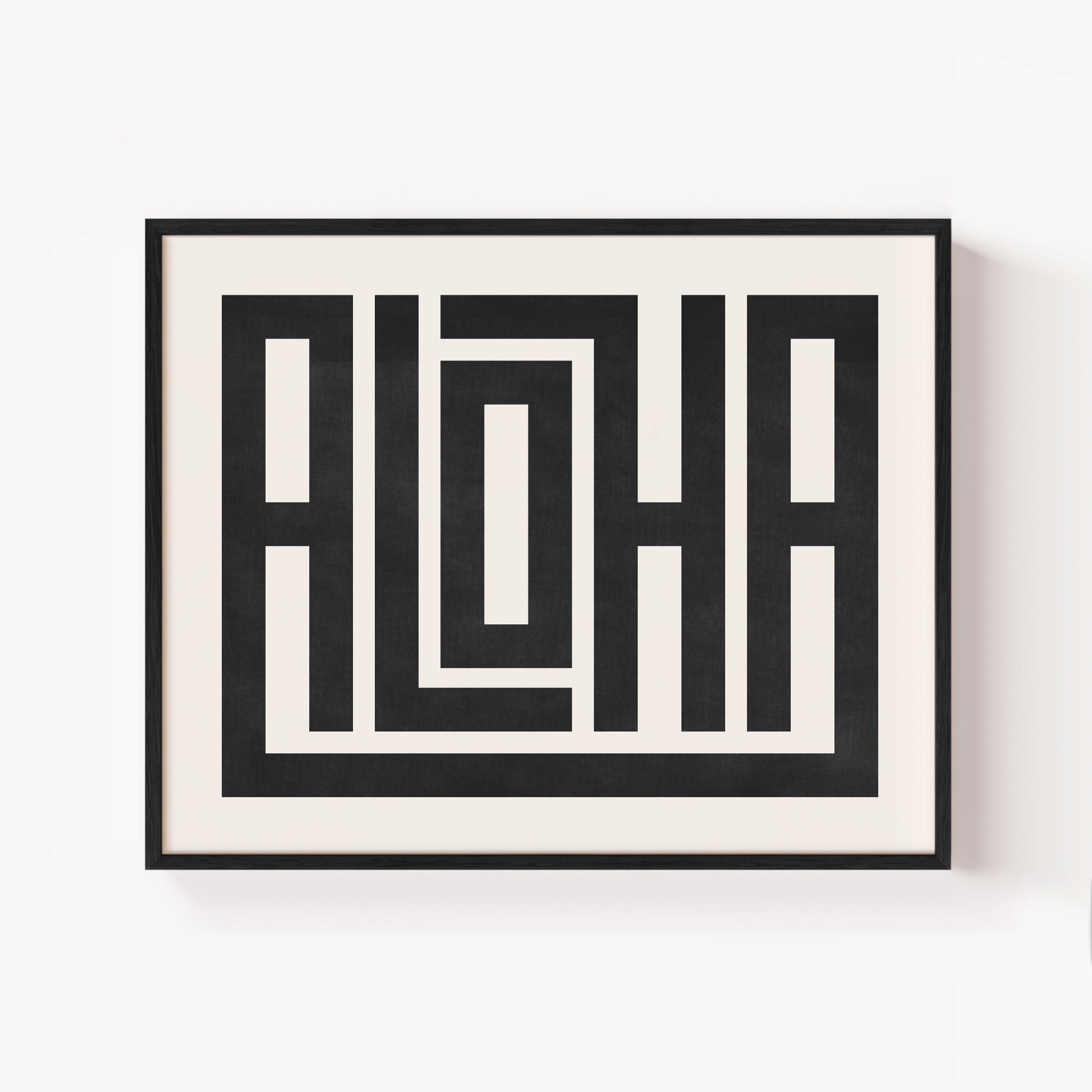 Modern Framed Aloha Art - Black Typography Design on White Background