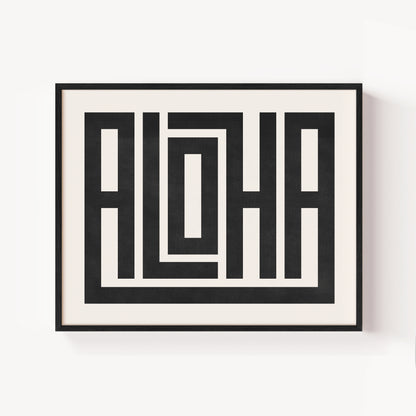 Modern Framed Aloha Art - Black Typography Design on White Background