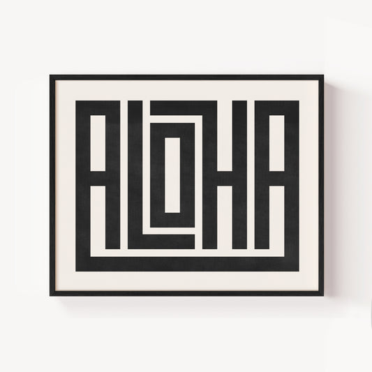 Modern Framed Aloha Art - Black Typography Design on White Background