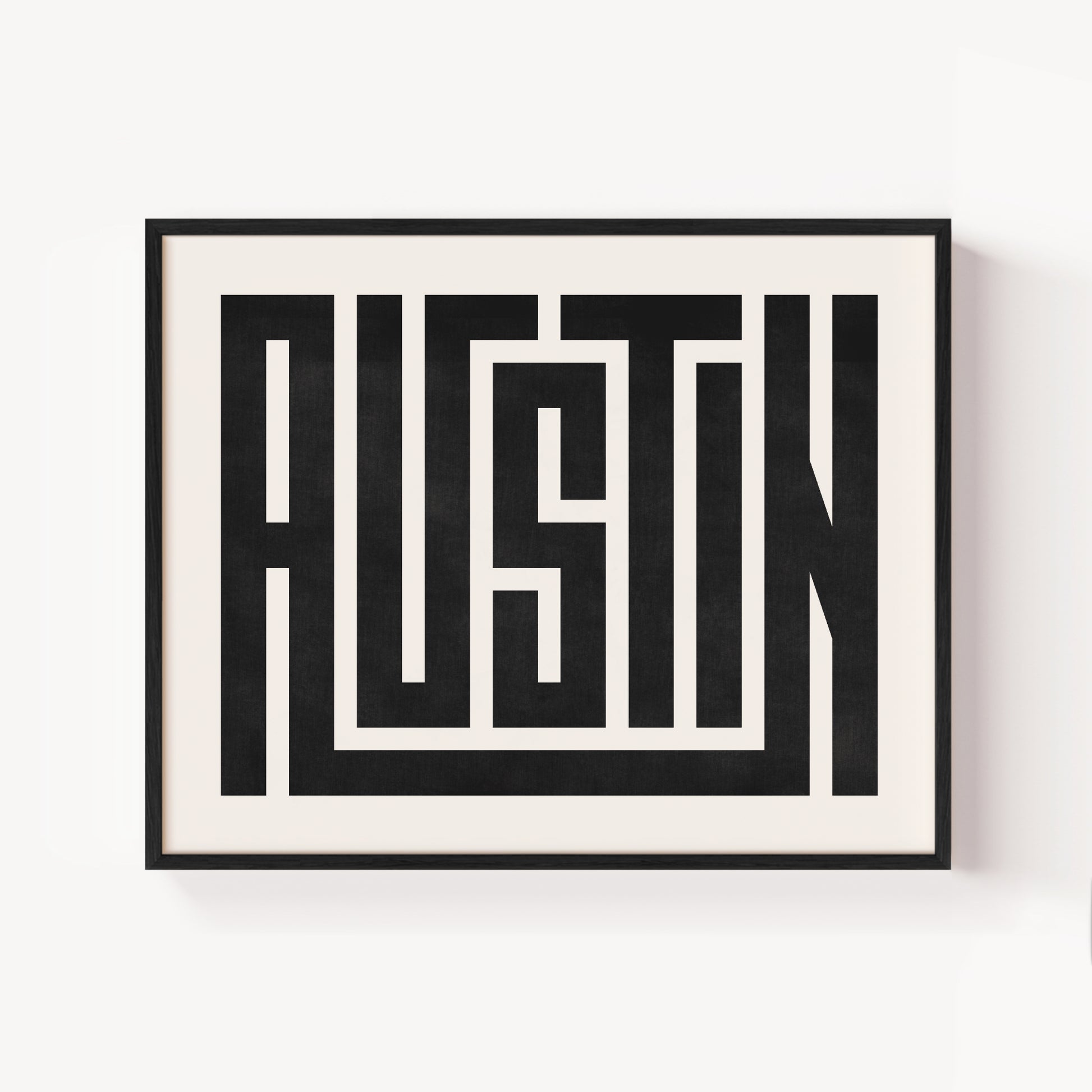 Modern Framed Austin Art - Black Typography Design on White Background