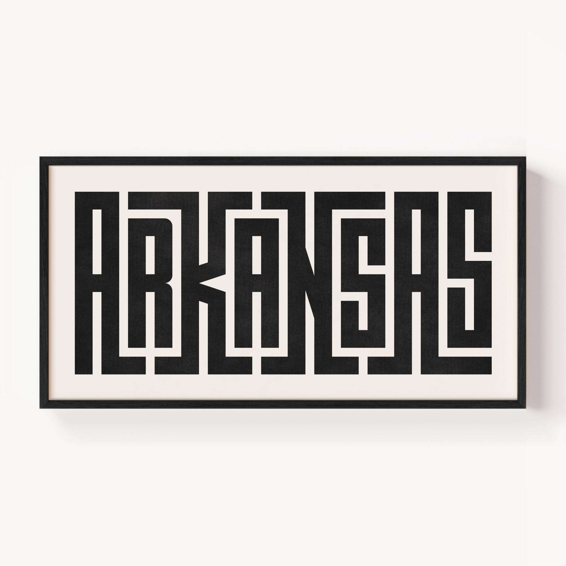 Modern Framed Arkansas Art - Black Typography Design on White Background